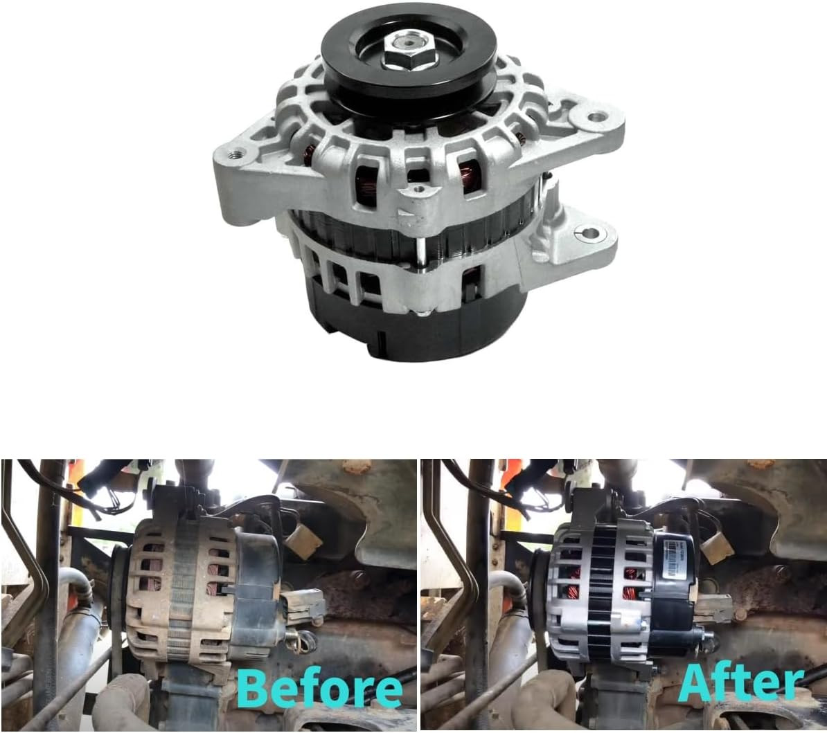 12 Volt, 90 Amps Alternator Replacement for 6675292 6678205 6681857 6690593 7008772 TA000A48401 TA000A48402 APR0019 40040026 40040047 40040067 APR0034 Fit for Bobcat with Kubota, Deutz Diesel Engines image number 4