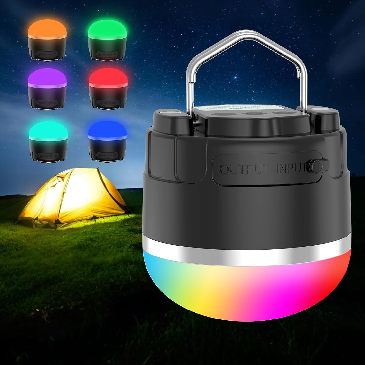Phylosal LED Camping Lantern Rechargeable, 1000LM Portable Tent Light with 12 RGB Lighting Modes, Power Bank, Waterproof, Mini Flashlight with Magnetic Base for Emergency, Power Outages, Hiking, Home image number 6