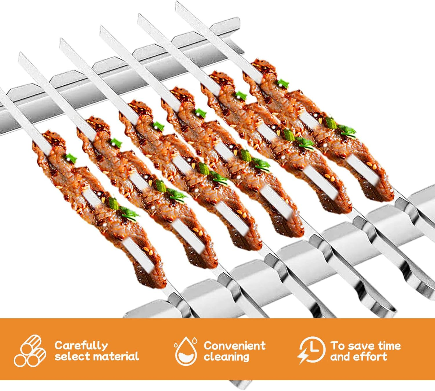 6 Pack BBQ Skewer Rack Set, Stainless Steel Kabob Skewers Holder with 2 Pcs Skewers Holder for Meat, Vegetables and Vegan Barbecue Grilling Accessories 41.5Cm