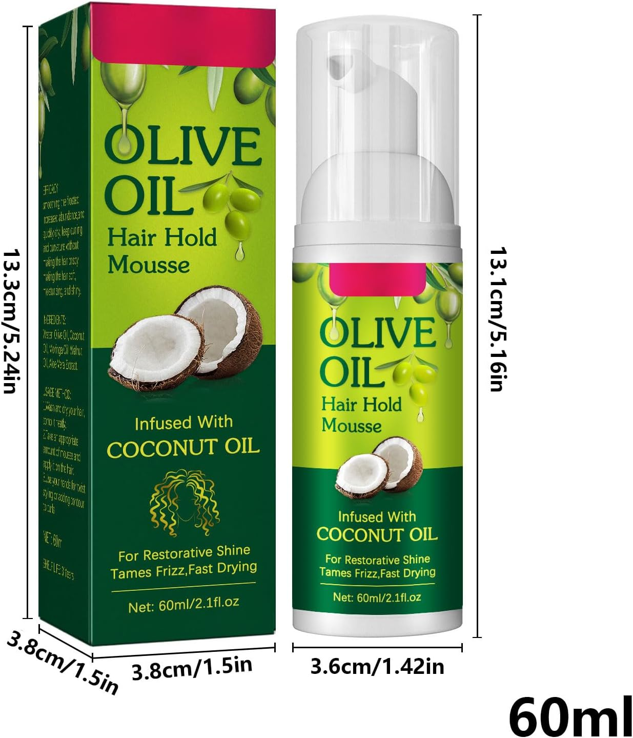 Moisturising Hair Mousse with Olive Oil - Anti-Frizz Styling Foam | Gives Shine, Controls Frizz and Provides Long Lasting Hold | Suitable for Braids, Waves and Wigs | Lightweight, P image number 3