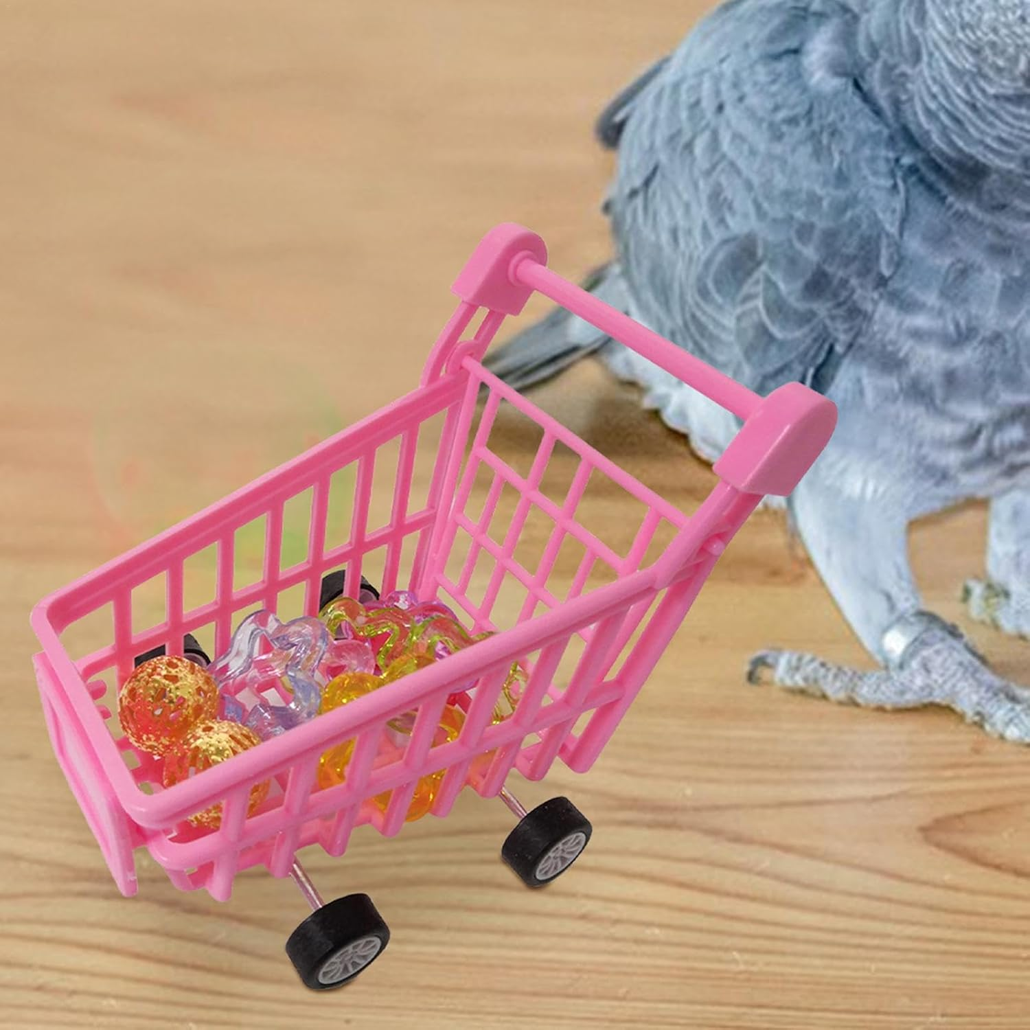 Shurzzesj Bird Shopping Cart Toy - Supermarket Handcart Toy for Parrots - Bird Parrot Puzzle Toy Shopping Cart Ball Toy Bird Educational Training Toy for Conure Parrot Budgie Parakeet image number 2
