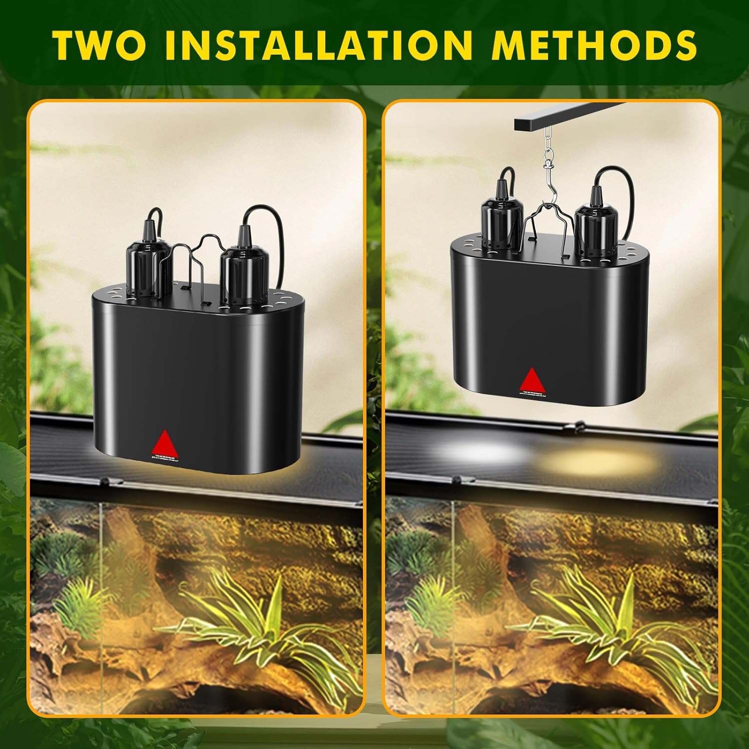Lamptobe Dual Reptile Light Fixture, Max 200W Each Reptile Heat Lamp Fixture with Switches, Fits Reptile Light/Heat Lamp/Uvb Light for Lizards, Turtles, Snakes, and Amphibians（Without Bulb）