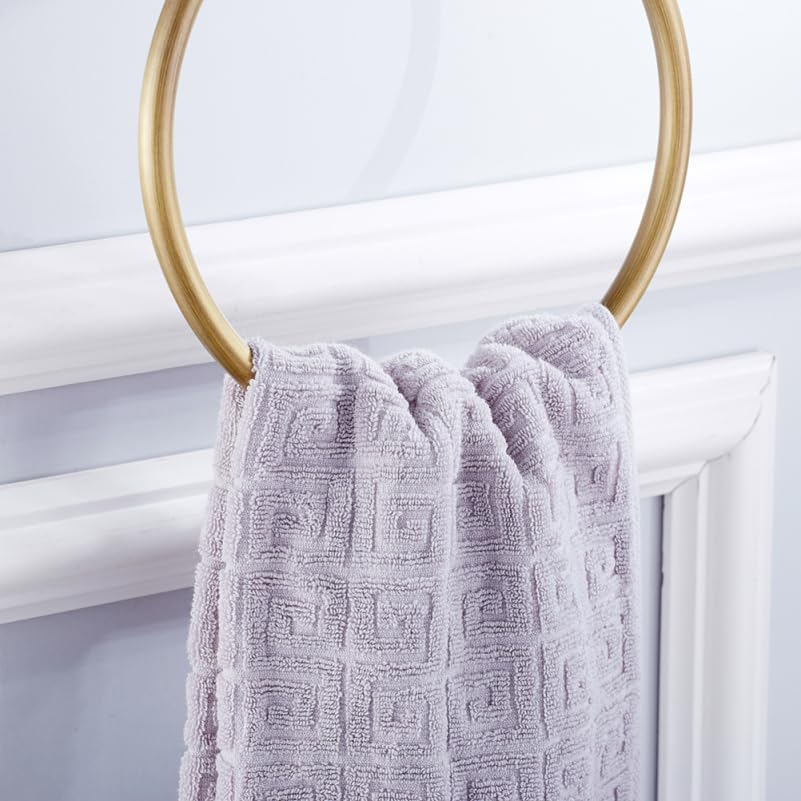 LIFKOME Brass round Towel Ring - Antique Style Brushed Brass Towel Rack Bathroom Hanging Accessories Wall Mounted for Home School Hotel and Public Toilets image number 2