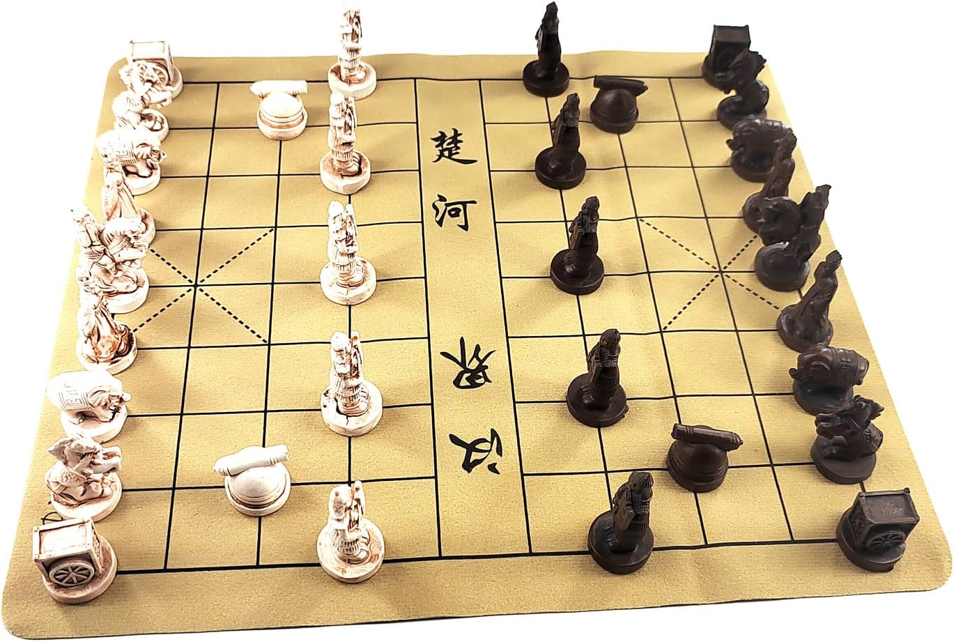 Traditional Chinese Xiangqi Portable Chess Set,Travel Board Game Set with Resin Chess Pieces and Leather Chessboard image number 3