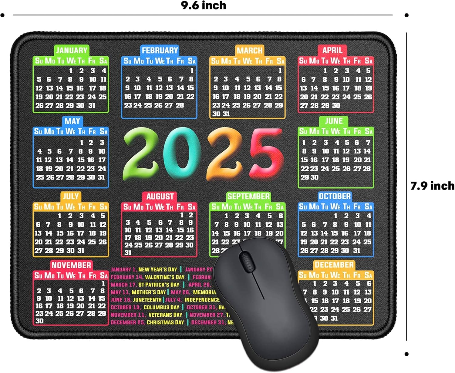 RMYMPMYX Mouse Pad with Stitched Edge, Computer Mouse Pad with Non-Slip Rubber Base, Mouse Pads for Computers Laptop Mouse 9.6X7.9X0.1 Inch, (2025 Calendar Black) - 2025 Calendar Black image number 2