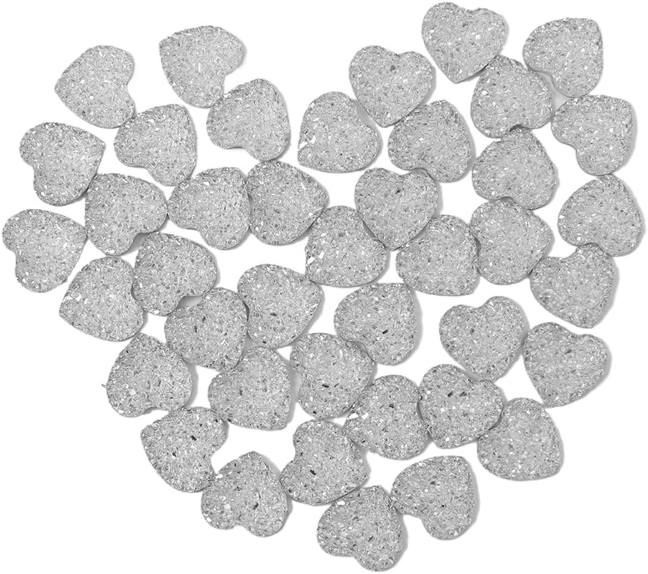 40PCS 14Mm Silver Heart Flatback Rhinestones - 1.5Mm Thick Heart Shape Resin Crystal Diamante with Adhesive Backing, Festival Embellishments for Nail Art, Face Decor, Embellishments for Crafts(Silver) - Black image number 5