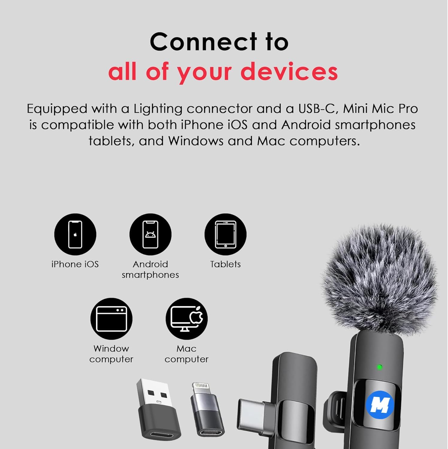 Mini Mic Pro Wireless Microphone for Iphone, Ipad, Android, Lavalier Microphone for Video Recording - 2 Pack Iphone Mic Crystal Clear Recording with USB-C for Podcast, ASMR(H58) image number 1