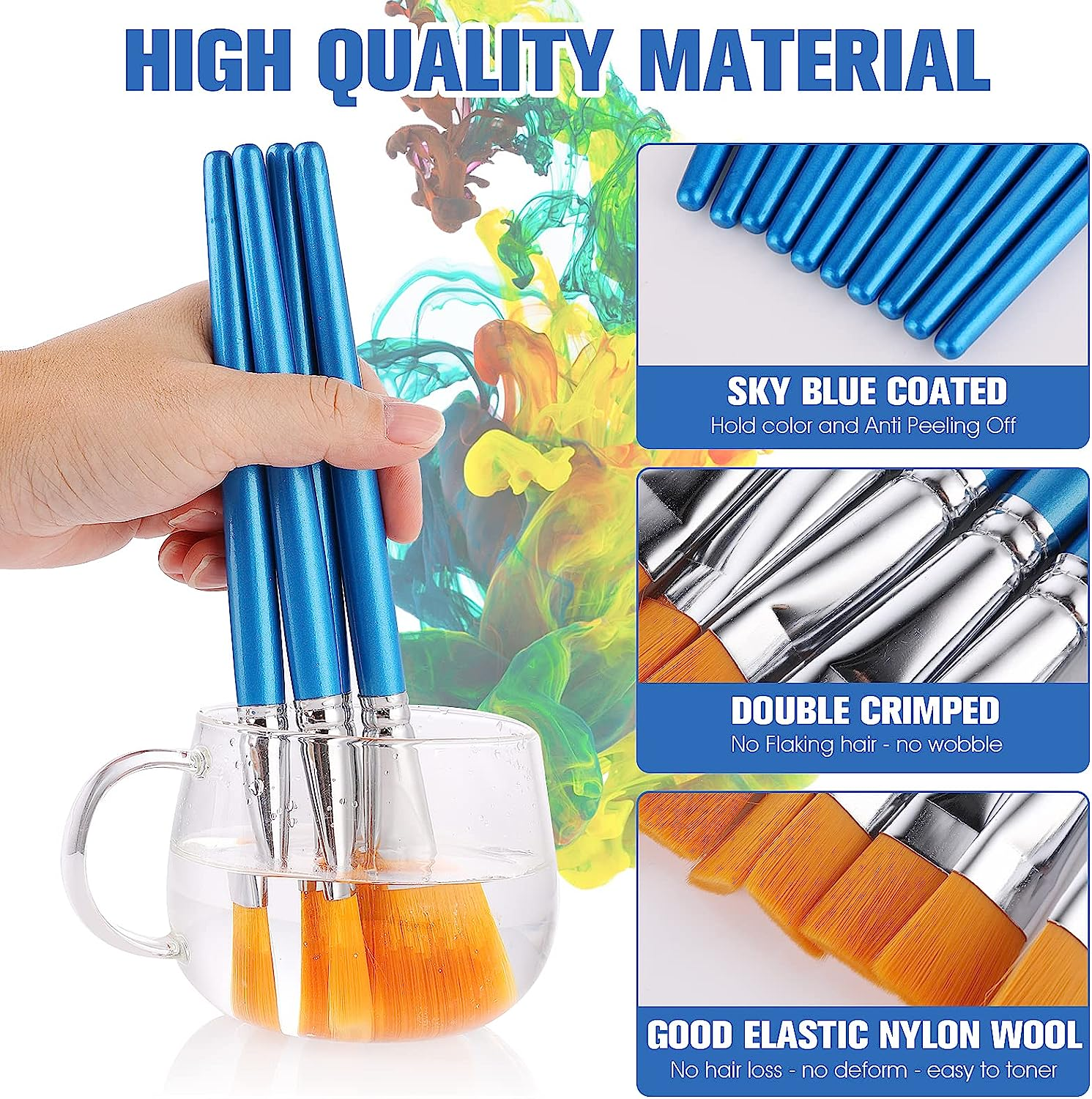 Prasacco 10 Pcs Flat Paint Brushes for Acrylic Painting, 1 Inch Art Paint Brushes Artist Painting Brush for Acrylic Watercolor Oil Detail Painting image number 2