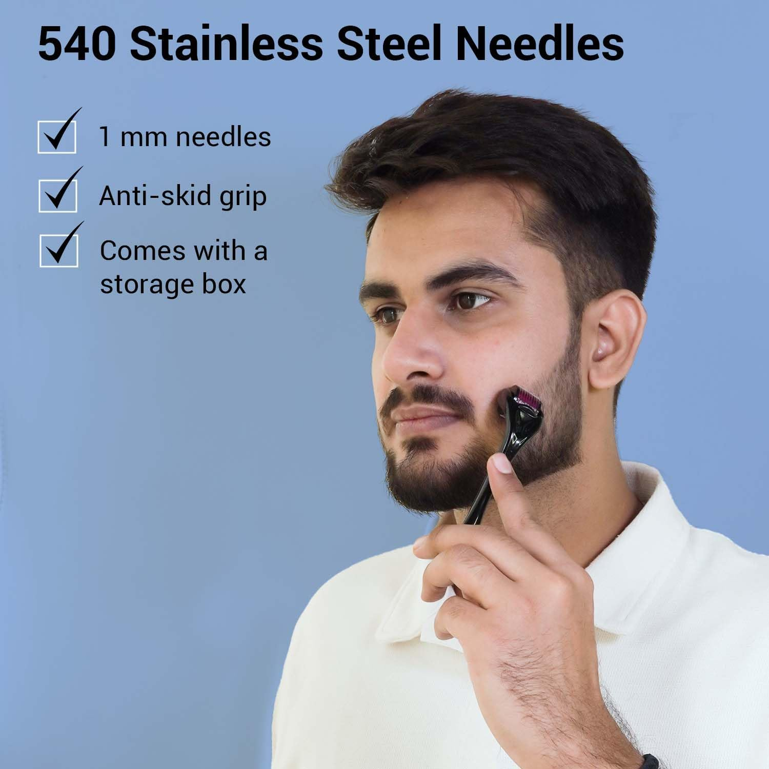 Sotrue Derma Roller for Hair Growth 1 Mm with 540 Stainless Steel Needles Repairs Damaged Hair, Activates Hair Follicles for Hair Fall Hair Thickening Reduces Acne Scars Safe Effective to Use image number 5