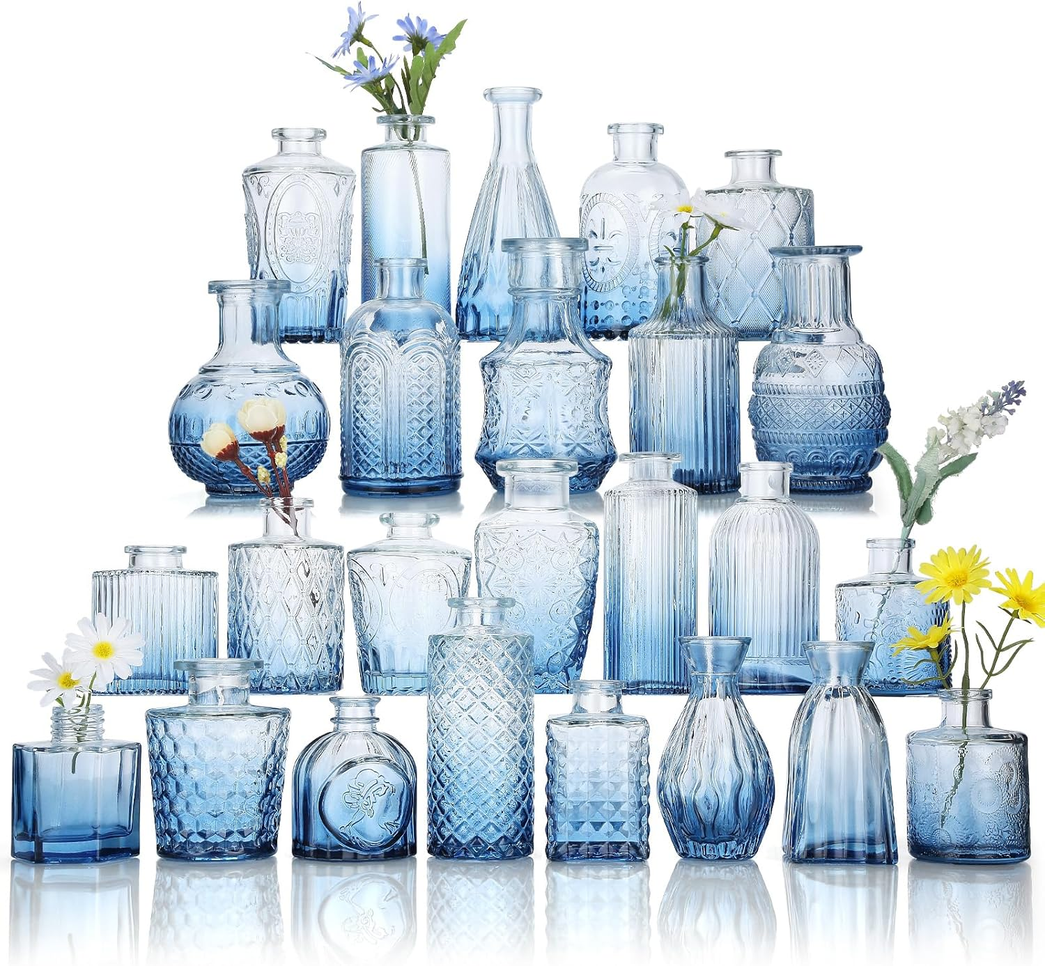 Glass Bud Vase Set of 25, Mini Clear Bud Vase for Centerpieces in Bulk, Small Vintage Flower Vases for Weddings Parties Home Table Decorative