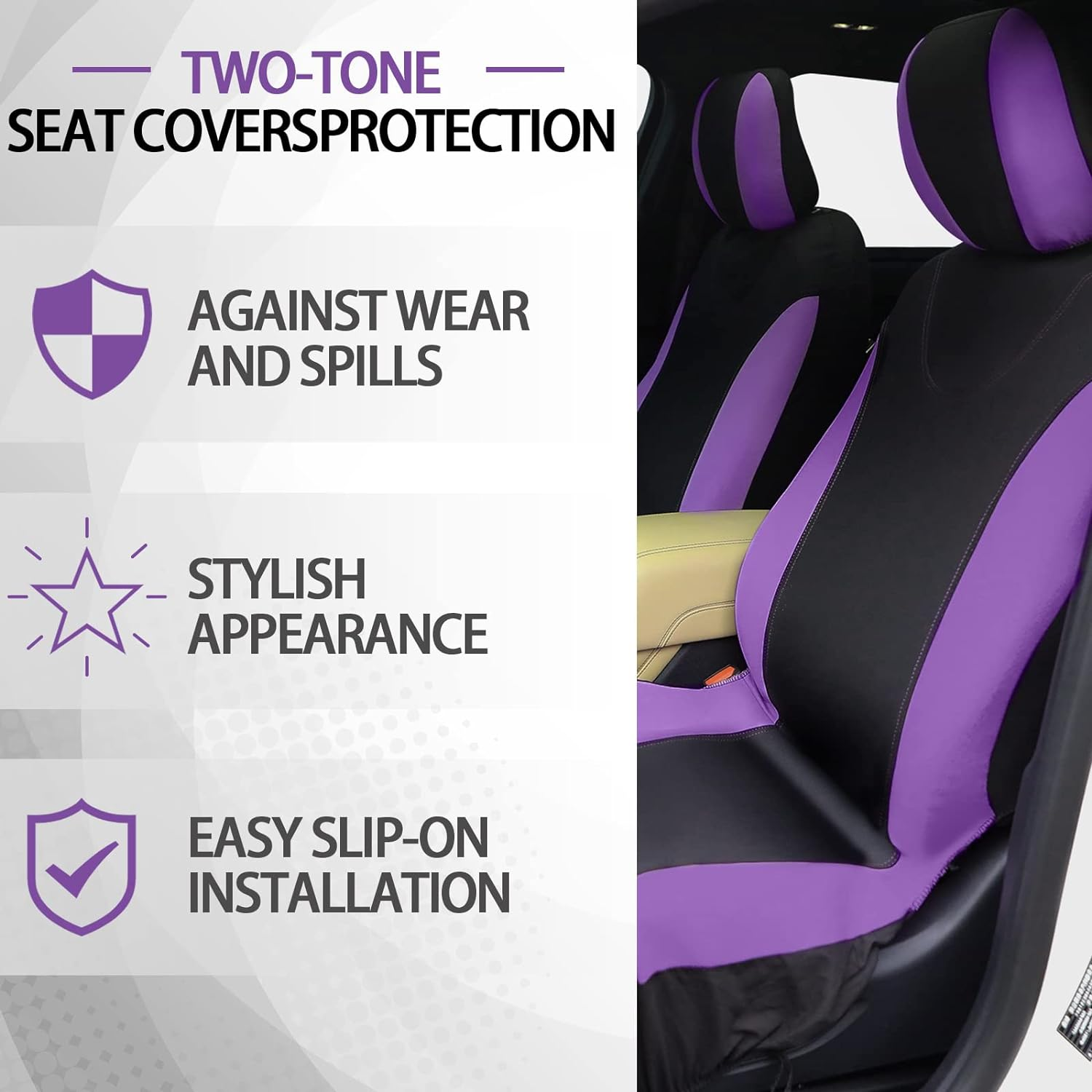 Tallew 17 Pcs Car Seat Cover Full Set for Christmas Fluffy Car Decor Front Rear Fluffy Steering Wheel Cover Soft Fleece Handbrake Shift Hanging Accessory Holder Ring Emblem Sticker(Purple) image number 6