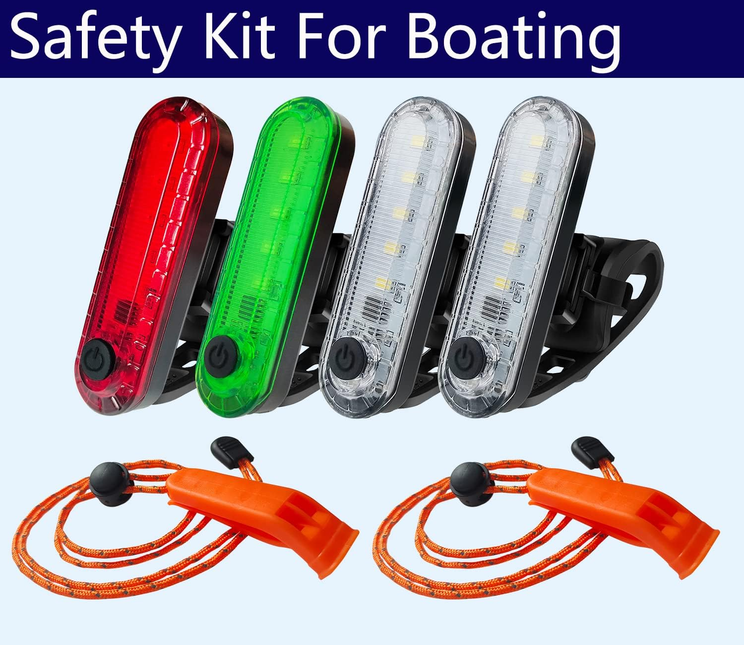 Amzonly LED Navigation Lights Kit for Boat Kayak, Stern Lights Battery Operated, 4Pack Rechargeable LED Lights for Night Kayaking, Bike Tail Light, 4 Light Mode Options, 2Pcs Safety Whistle Included - 2Red 2Green image number 5