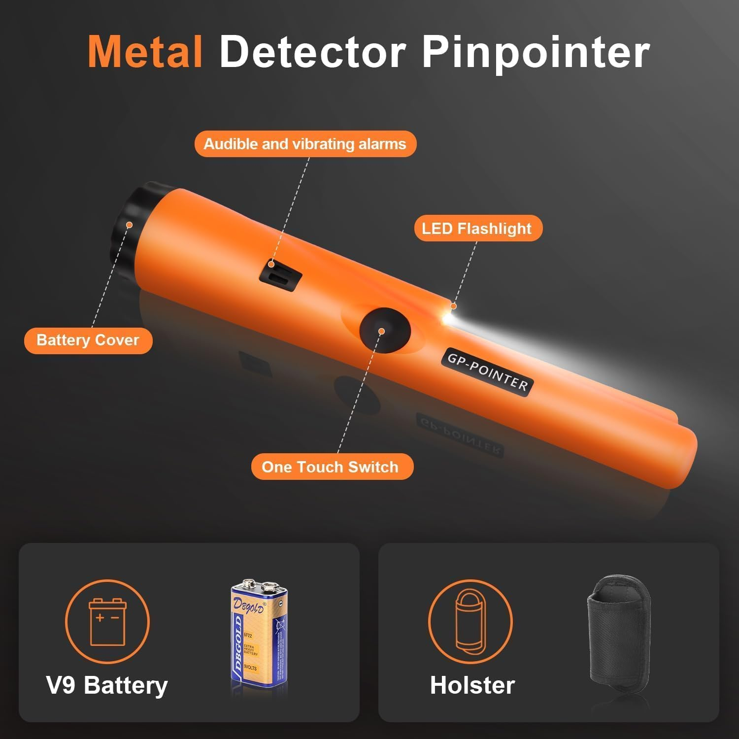 Metal Detector Pinpointer, Waterproof Handheld Convenient Pin Pointer Wand with Battery and Holster, 360&deg;Scanning Locating Gold Coin Silver Jewelry image number 5
