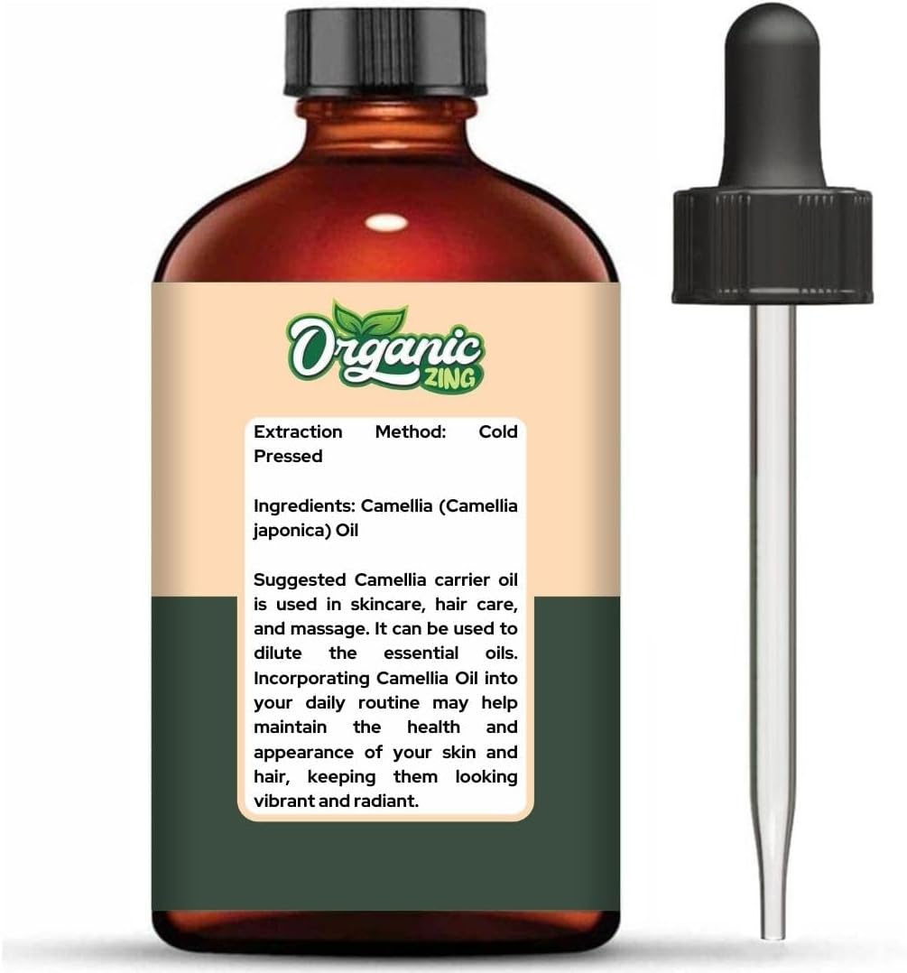 Organic Zing Camellia (Camellia Japonica) Oil | Pure & Natural Carrier Oil for Skincare, Hair Care & Massage - 118Ml/3.99Fl Oz