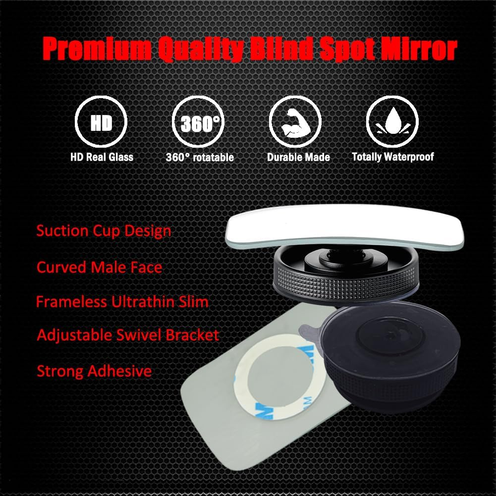 Suction Cup Blind Spot Mirror, Ampper HD Glass Frameless Removable Convex Wide Angle Rear View Mirror (Rectangular, Pack of 2) image number 2