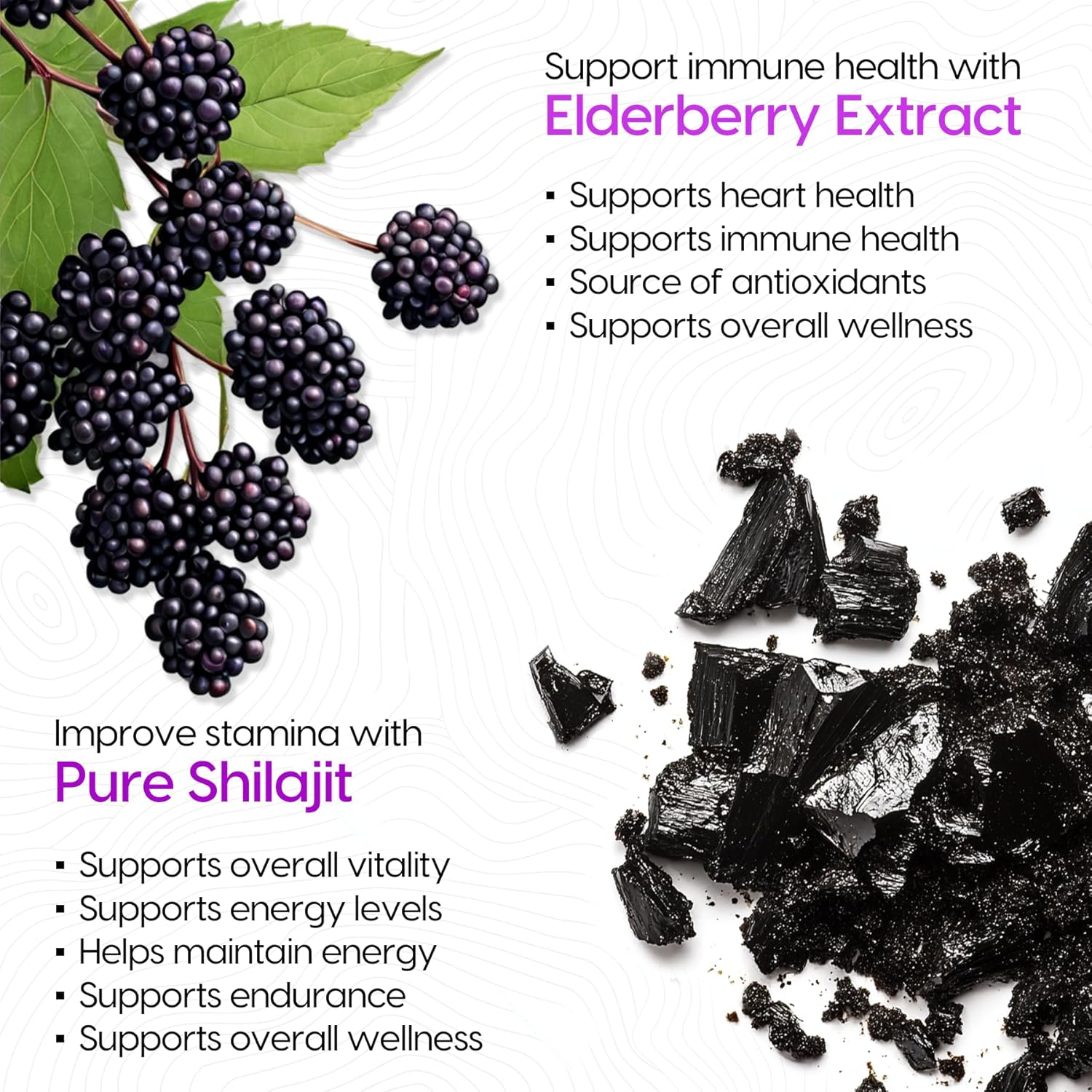 15000Mg Himalayan Shilajit Gummies | Lab Tested | Rich in Fulvic Acid & 85+ Trace Minerals | Vegan Organic Product for Daily Energy & Wellness | 60 Gummies Elderberry Flavour image number 6