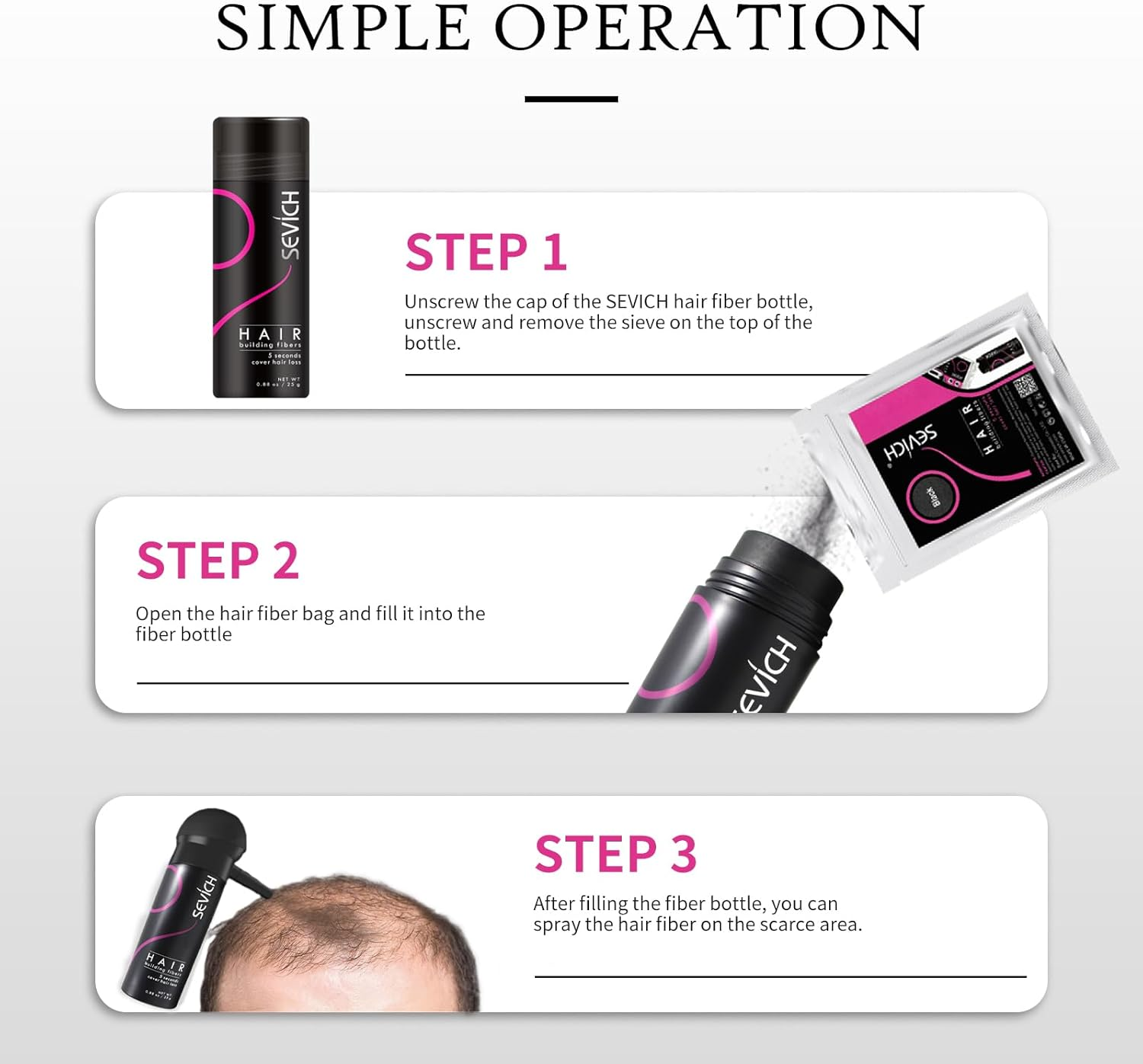 Sevich Hair Fibers - Hair Rebuilding Fibers Original Refill, Nature Keratin Fibers for Thin Hair, 100G - Medium Brown image number 4