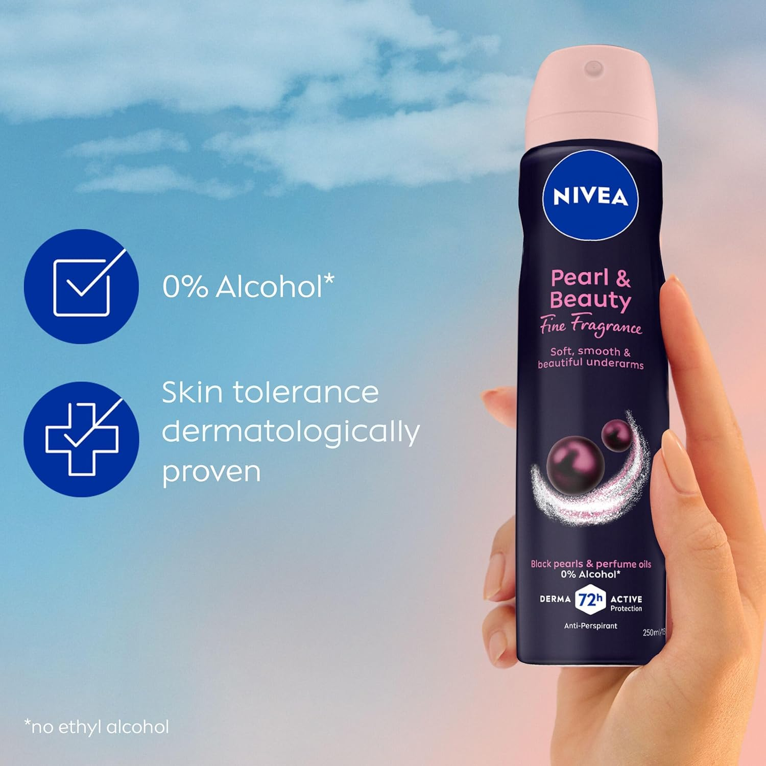 NIVEA Pearl & Beauty Fine Fragrance Anti-Perspirant Aerosol Deodorant 250Ml | 72-Hour Sweat & Odour Protection | Long-Lasting Freshness | Skin-Safe Formula | with Perfume Oils (Pack of 2) image number 3