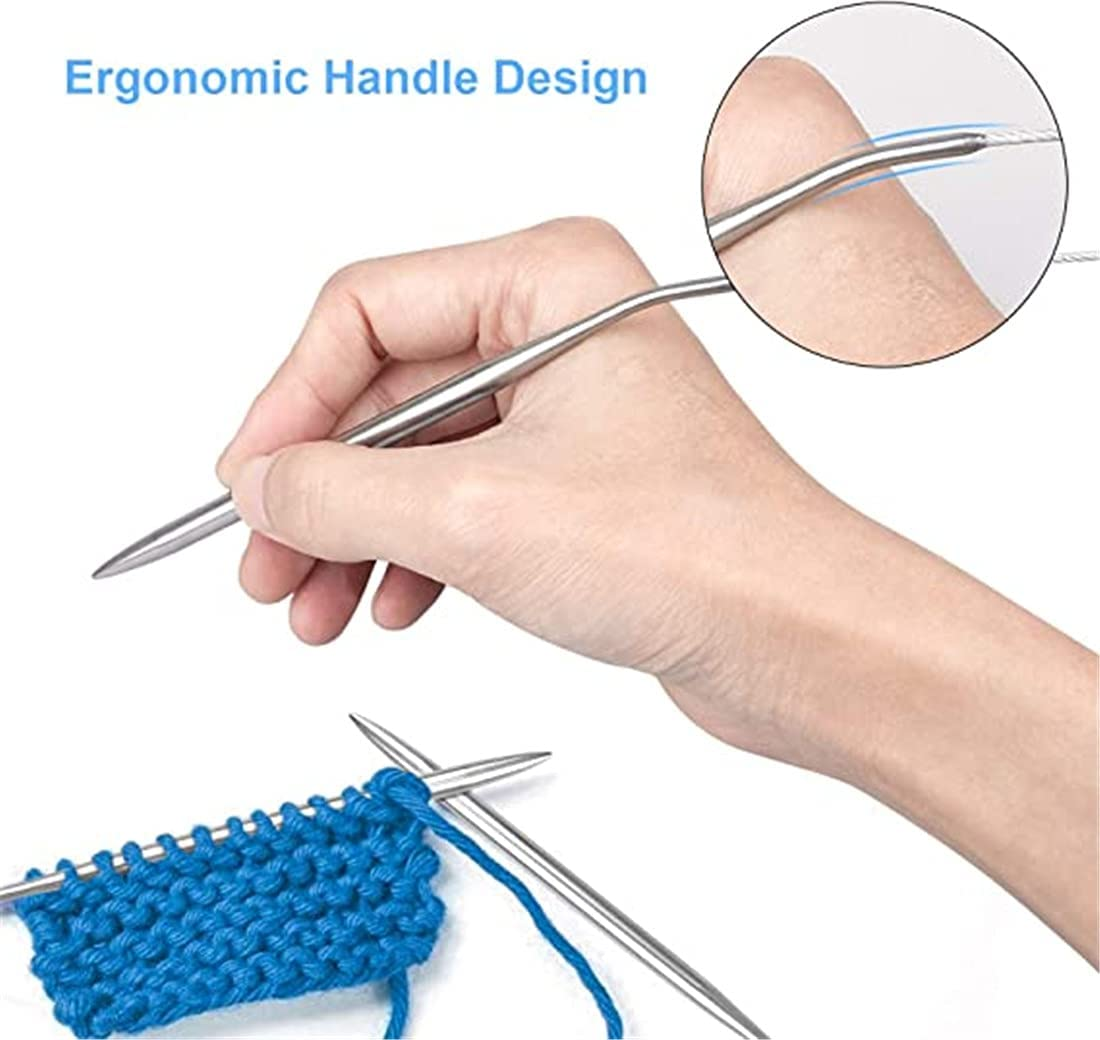 PENGQIMM Stainless Steel Circular Knitting Needles Set, 9 Pieces 2.5Mm - 10Mm Circular Knitting Needles Flexible Sweater Needle with Wire, round Crochet Knitting Needle for Weaving Hat Sweater