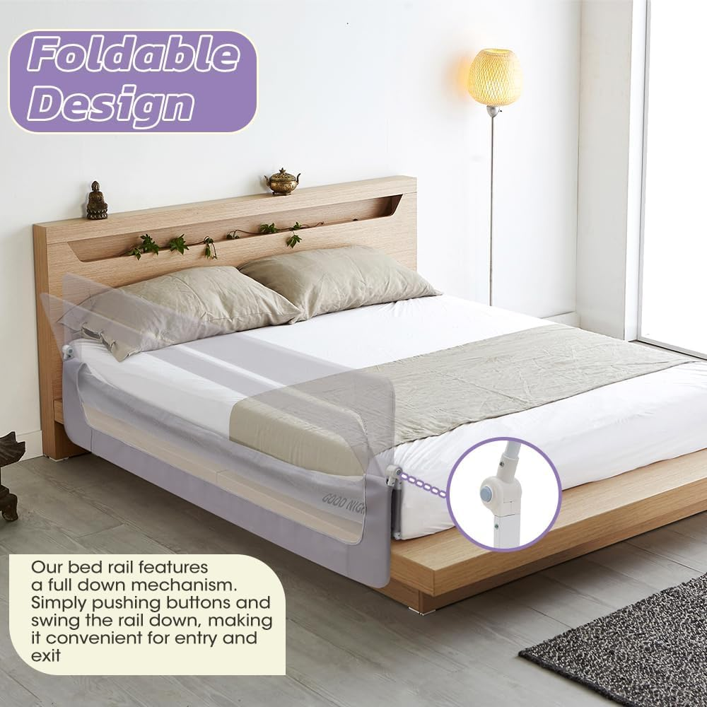Playpals Toddler Bed Rail Guard, Extra Long Height-Adjustable Folding Bedside Barrier for Kids, Crib-Safe Design, Fits Queen, Full, Twin, King Beds (1 Piece, 200Cm X 72Cm/85Cm)