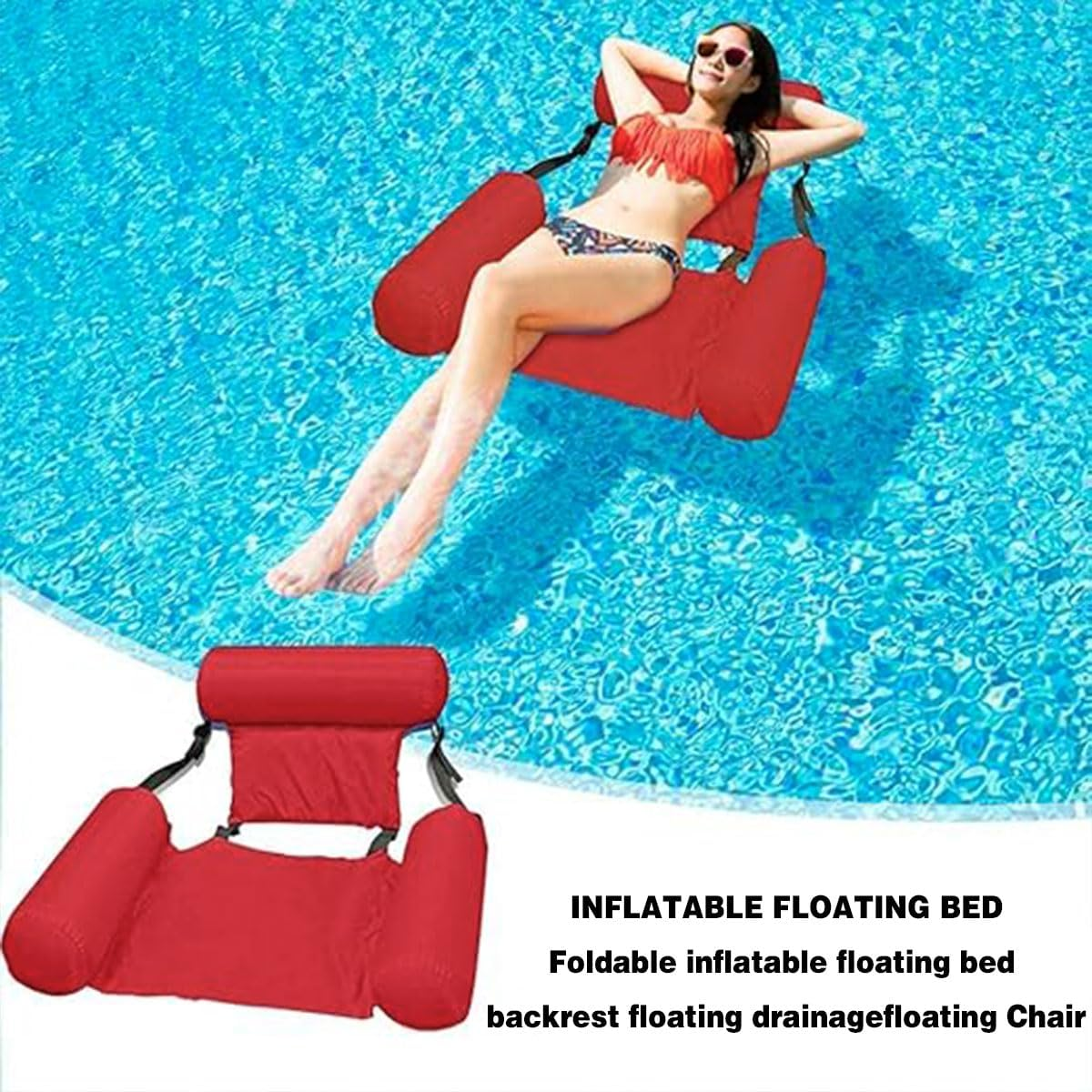 AIMALL Inflatable Water Floating Chair 117X100Cm PVC Mesh Pool Lounger with Backrest, Foldable Reclining Seat for Adults, Blue Colour Lightweight Swim Float for Pool Lake Beach image number 1
