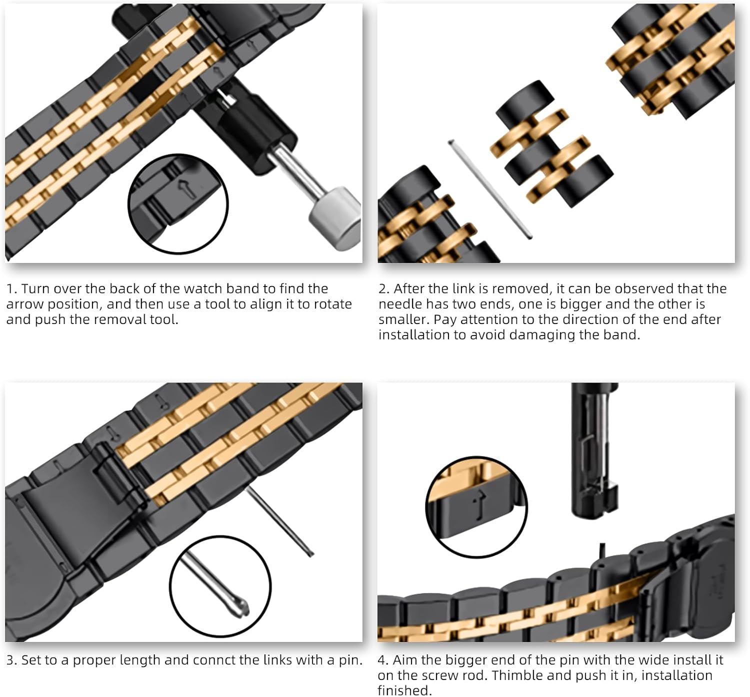 Hinnwer Strap for Samsung Galaxy Watch 8 40 Mm 44 Mm/8 Classic 46 Mm, Replacement Wristbands Stainless Steel Metal Replacement Bracelets Adjustable Bracelet for Samsung Galaxy Watch 8 Classic 46 Mm - Black image number 7