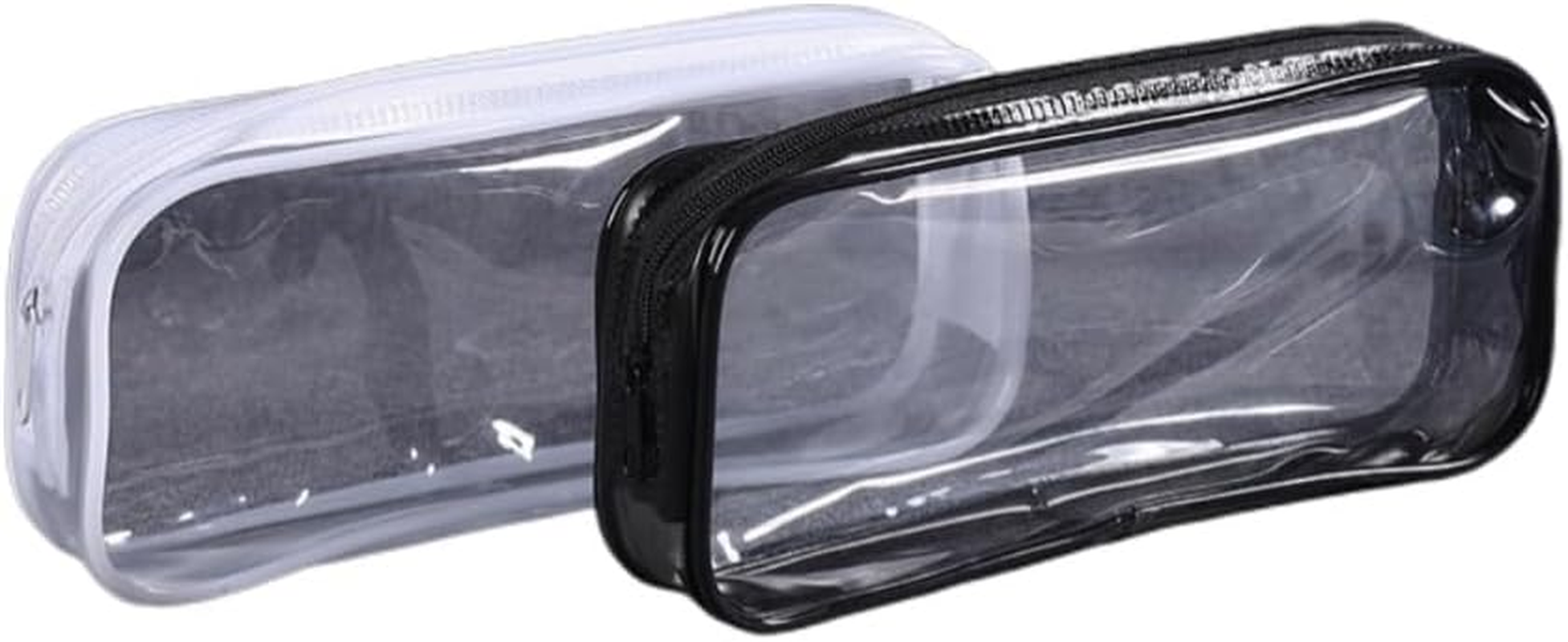 2 PCS Clear Makeup Bag, Clear Zipper Pouches, Clear Toiletry Bag, Clear PVC Zipper Pencil Bag Travel Makeup Organizer Cosmetic Bags for Women (Black White, 20.5 * 8.5 * 3.5)