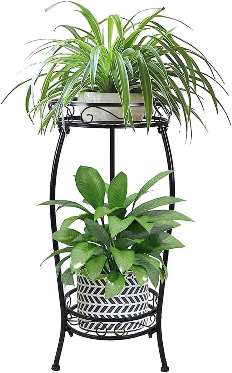Delsol Metal Plant Stand Indoor Outdoor, 2 Tier 70Cm Tall Plant Stands, Flower Potted Stand, Heavy Duty round Corner Planter Holder, Rustproof Supports Rack outside (Black) image number 4