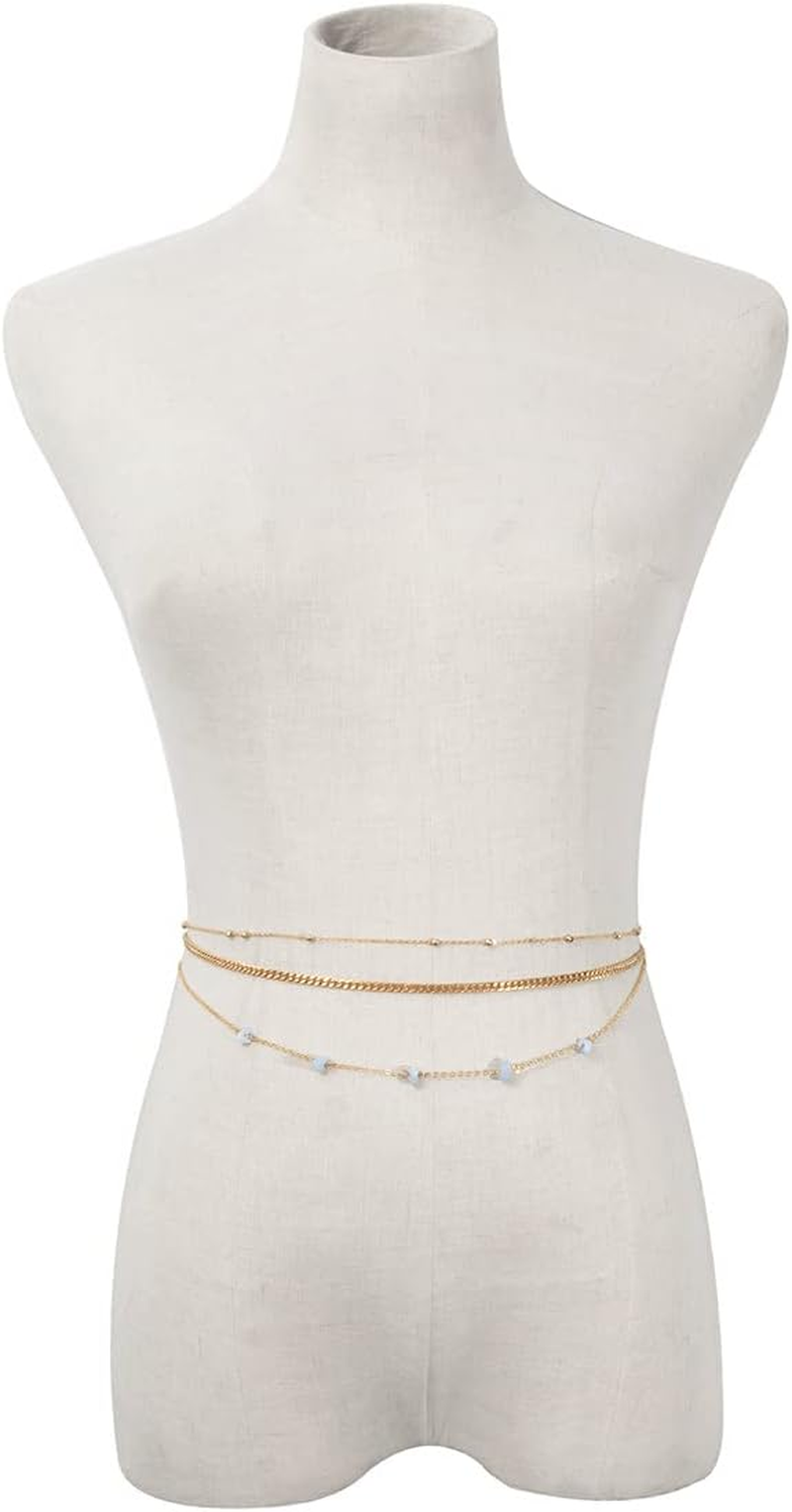 Gold Waist Chain Belly Jewelry for Women Girls - Boho Body Chain Stomach Jewelry - Beach Summer Bikini Waist Beads image number 1