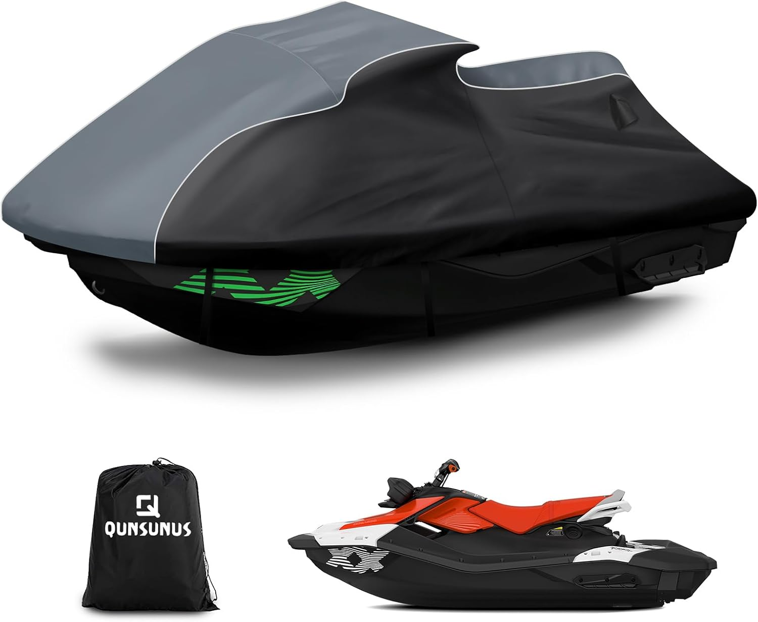 QUNSUNUS Jet Ski Cover for Sea Doo Spark 3Up/Trixx 3Up 2014-2025, Waterproof Covers with Zipper, All Weather Seadoo Cover with Elastic Edge for Wind, Sun, UV and Dust Protection image number 5