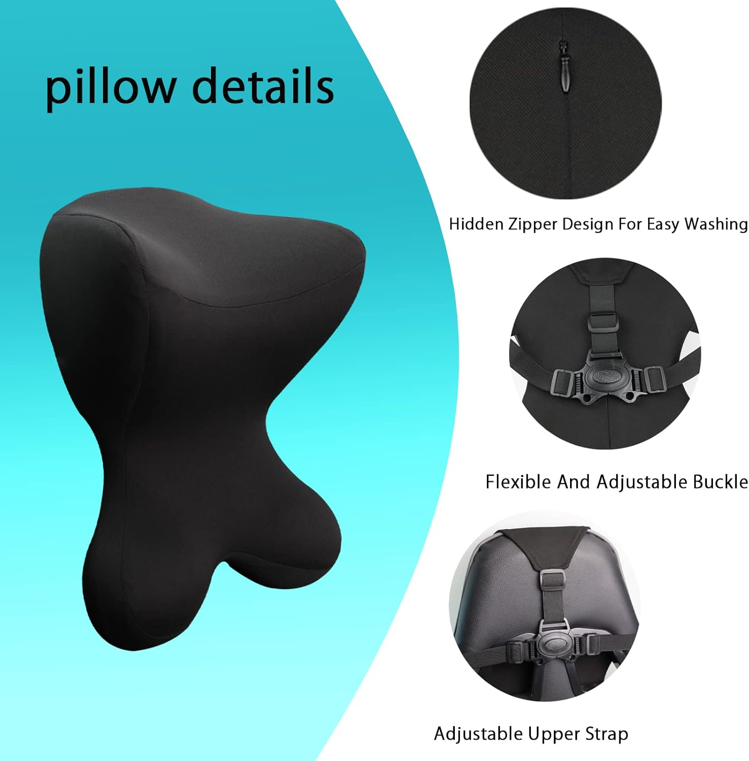 Newsty Car Neck Pillow for Driving Seat Memory Foam Car Headrest Pillow with Adjustable Strap Removable Cover Ergonomic Design Neck Support for Car, Office Chair, Gaming Chair Thoughtful Gift(Black) image number 5