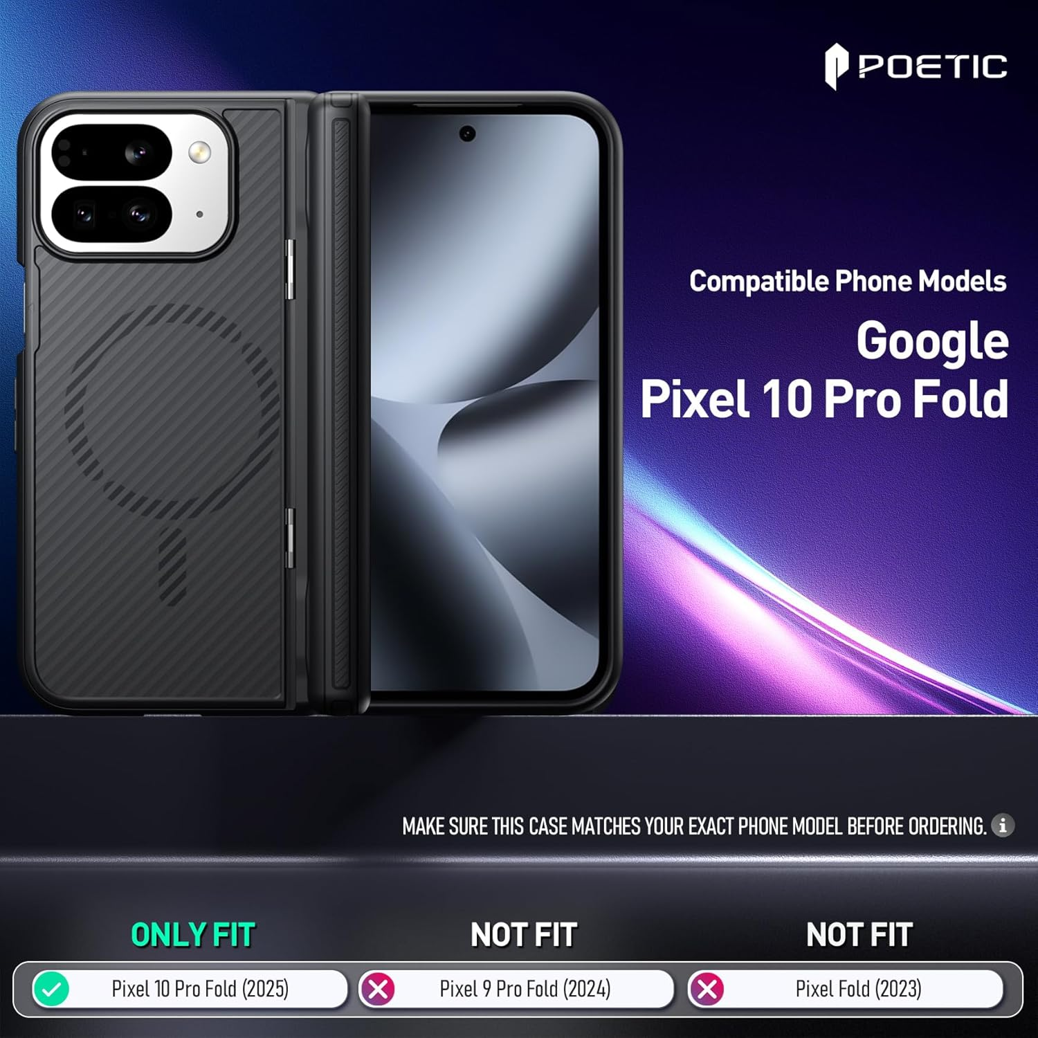 Poetic Revolution Flex Case for Google Pixel 10 Pro Fold, [Hidden Foldable Kickstand][Hinge Protection][Magsafe Compatible], Shockproof Pixel 10 Pro Fold Cover with Built-In-Screen Protector, Black - Green image number 2