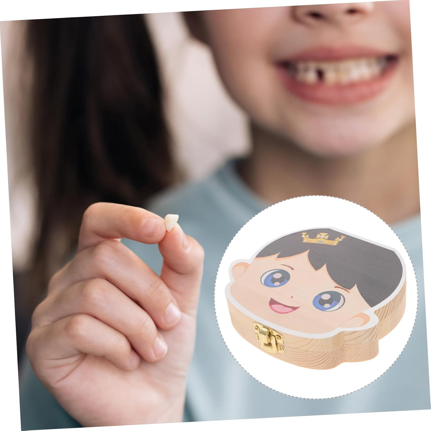 Baby Tooth Box Wooden Keepsake Box Cartoon Colorful First Tooth Holder for Boys Newborn image number 1
