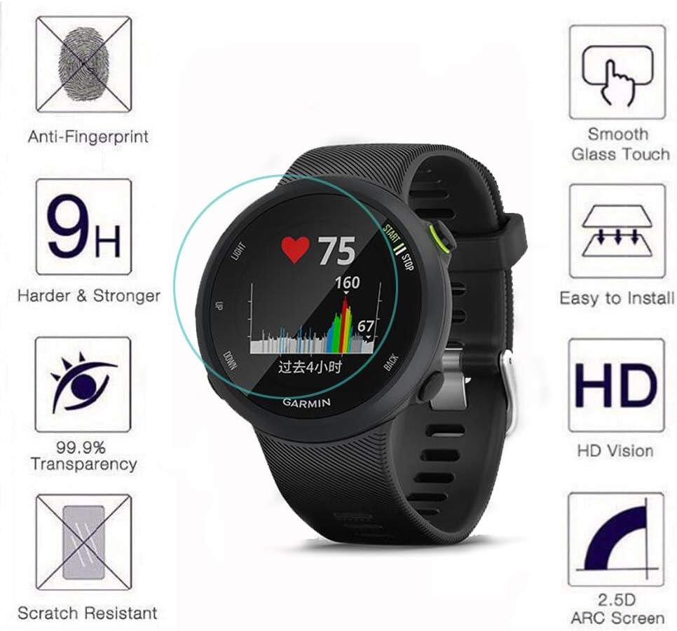 [3 Pack] for Garmin Forerunner 45 / 45S Screen Protector, 9H Hardness Bubble Free Tempered Glass 0.2Mm Film Compatible for Garmin Forerunner 45 / 45S