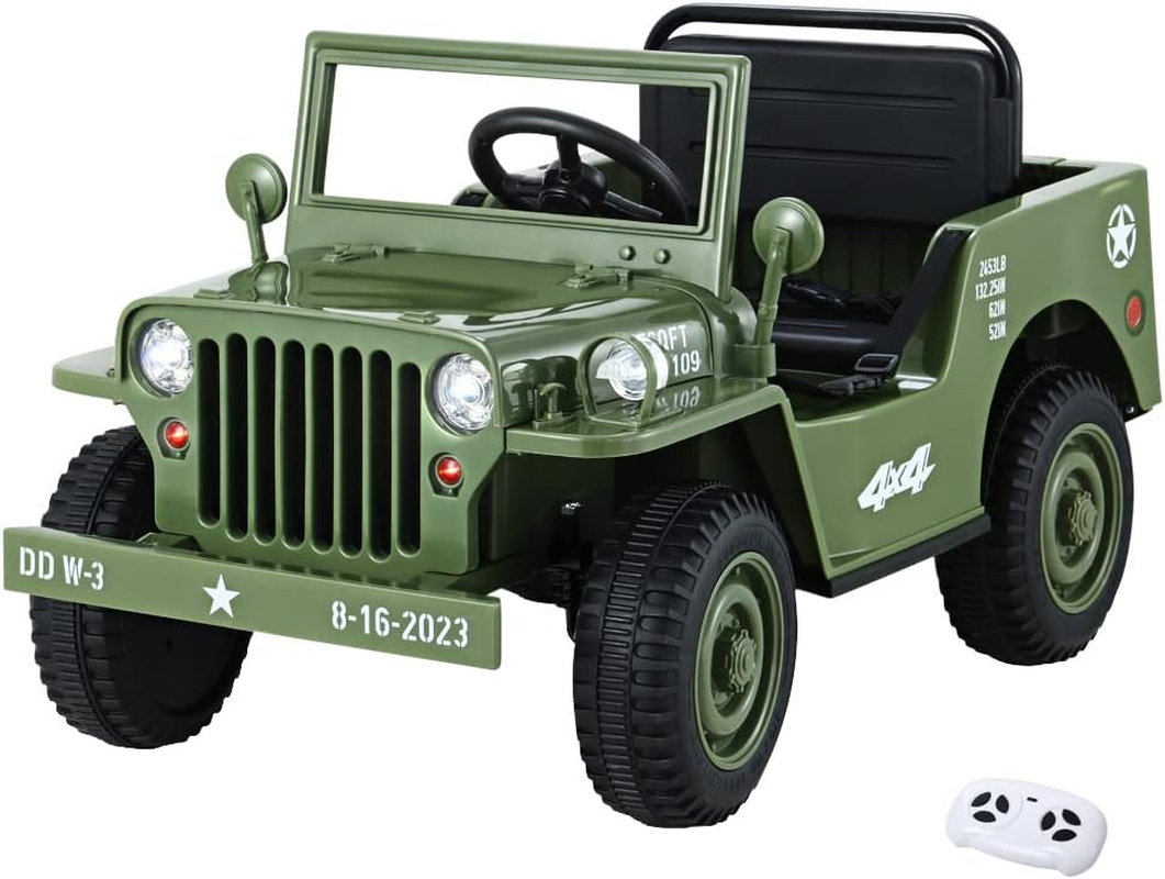 Rigo Kids Ride on Car Jeep, Remote Control 12V Battery Horn Headlight Built-In Music 30Kg Capacity Safety Seat Belt Electric Cars for Toddlers Baby Walkers Little Tikes Rides Kid Toy Olive