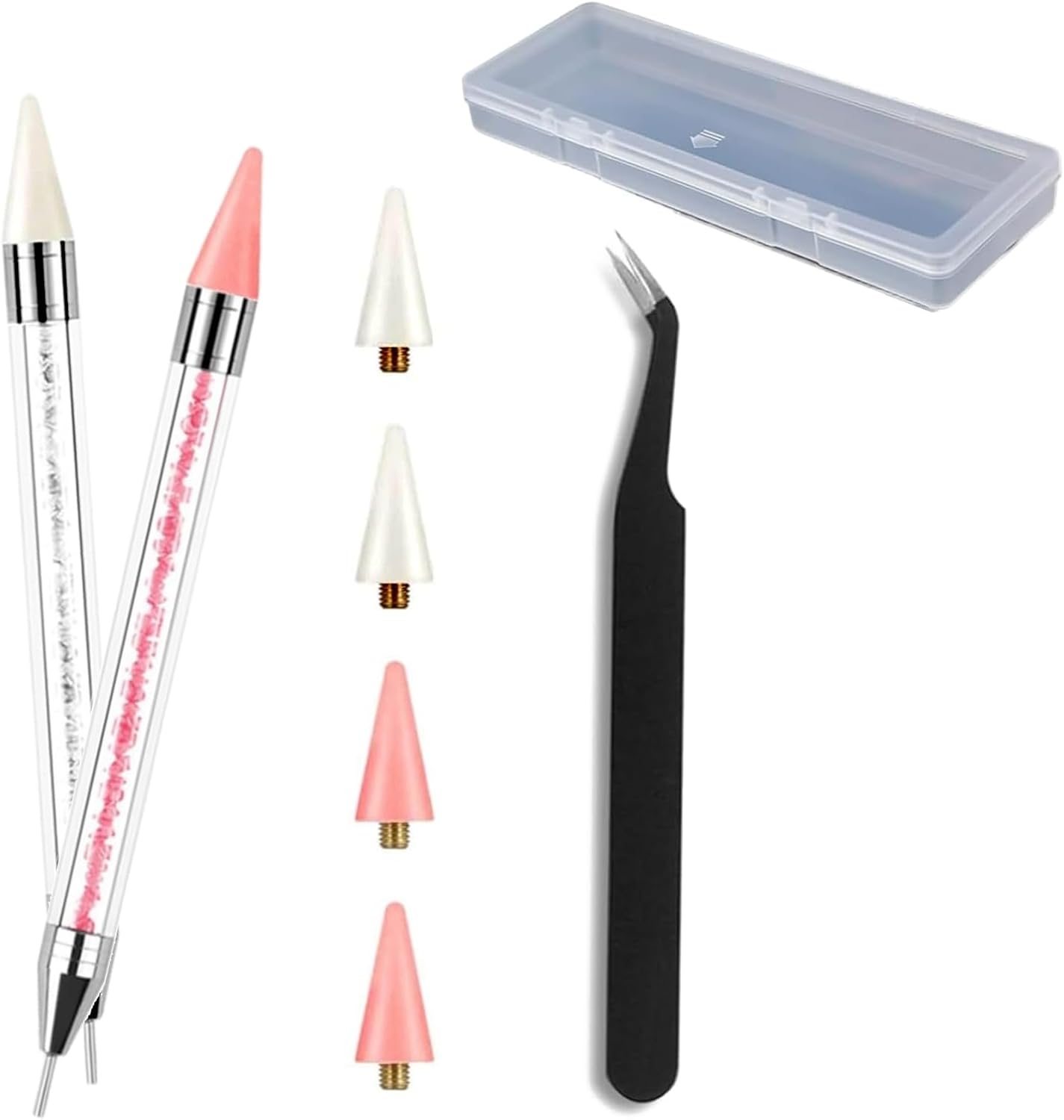 Luojinluoda Rhinestone Picker Tool 2 Acrylic Handle Bedazzler Kit - Dual-Ended Nail Art Tools with 4 Wax Tips & 1 Tweezer, DIY Nail Accessories for Rhinestones Application​ image number 3