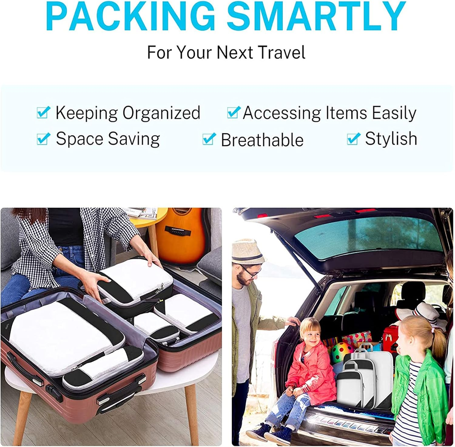 Packing Cubes,Compression Packing Cubes for Suitcases, Expandable Travel Organizer for Luggage, Clothes Organizing Storage Bag with Shoe Bag,Gray image number 2