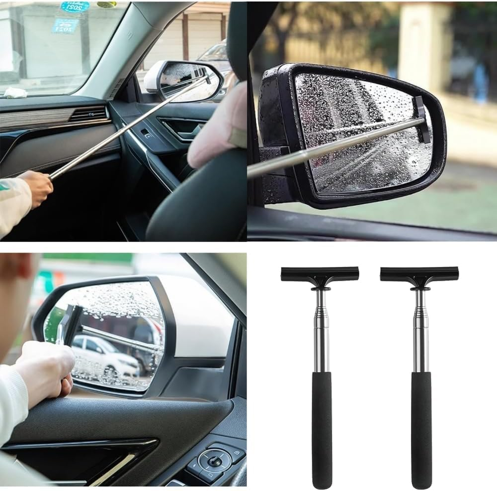 Retractable Car Mirror Wiper, 2Pcs Retractable Car Rearview Mirror Window Squeegee, Retractable Rear-View Mirrors Wiper Snow Brush and Ice Scraper image number 6