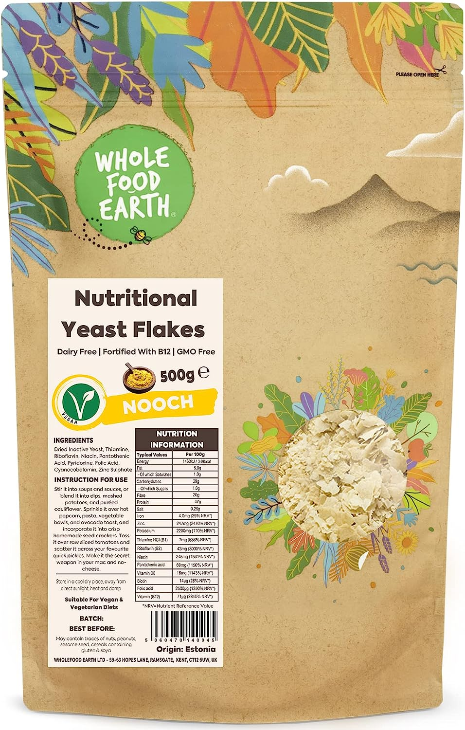 Wholefood Earth Nutritional Yeast Flakes - 500G - Fortified with B Dairy Free image number 2