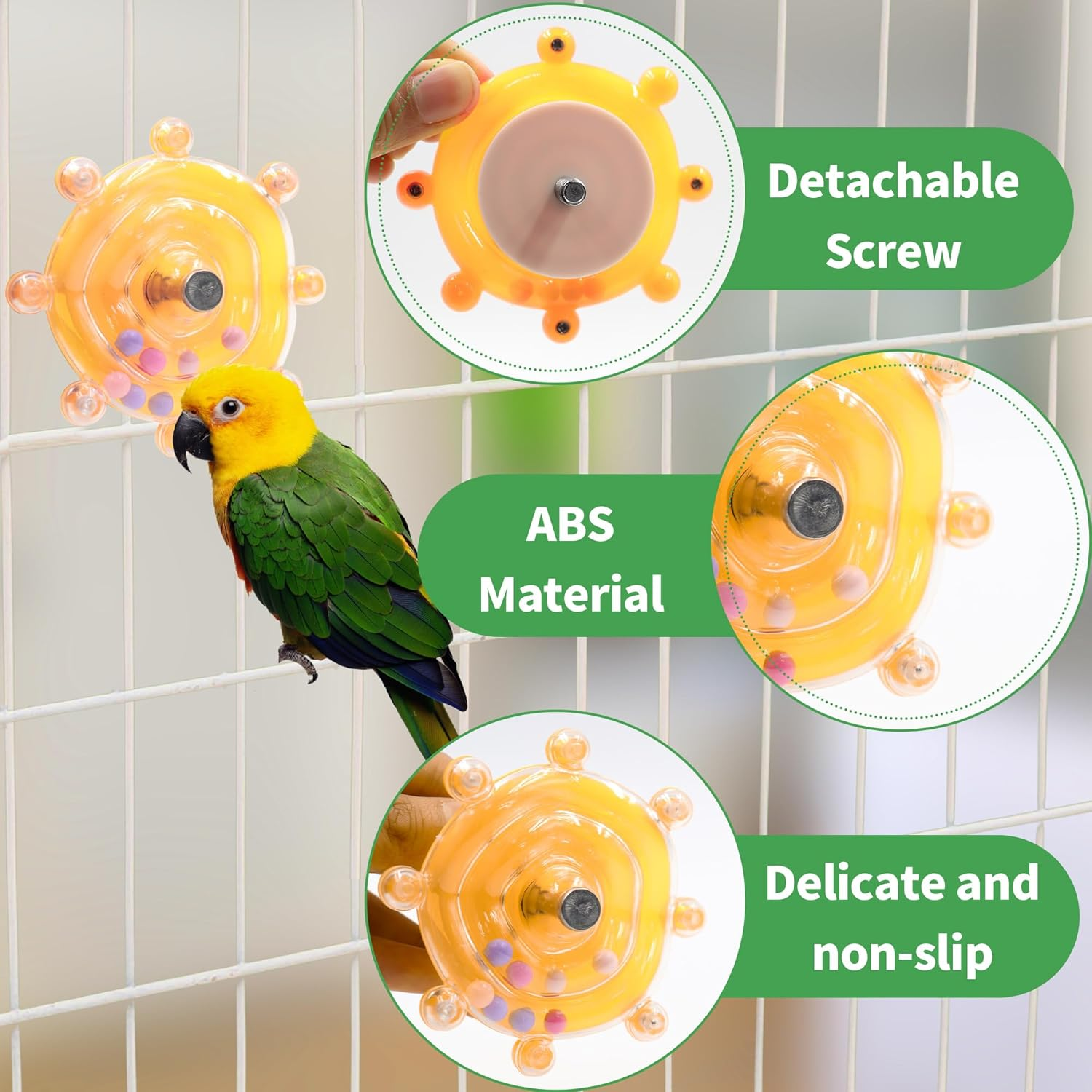ORNAROVI Bird Toys for Parakeets, Interactive Spinner Rattle Budgie Toys, Rotating Wheel Chew Parrot Toys for Medium Birds Small Cockatiels Conures Enrichment Toy (Yellow)