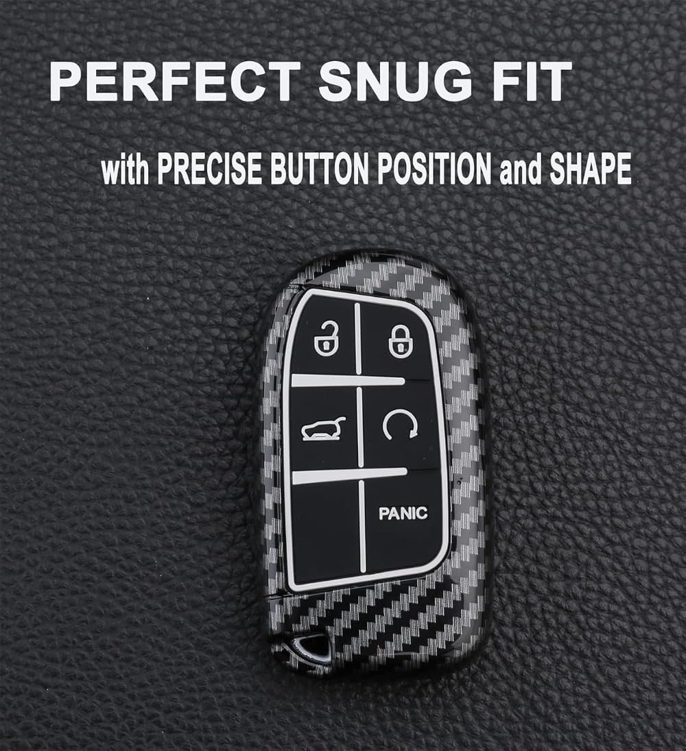 5 Buttons Carbon Fiber Style Key Fob Cover Case Fit for Jeep Grand Cherokee Renegade Chrysler 200 300 Dodge RAM Durango Charger Challenger Journey Dart Fiat Keyless Entry Remote Case Holder (Black) - Blue image number 5