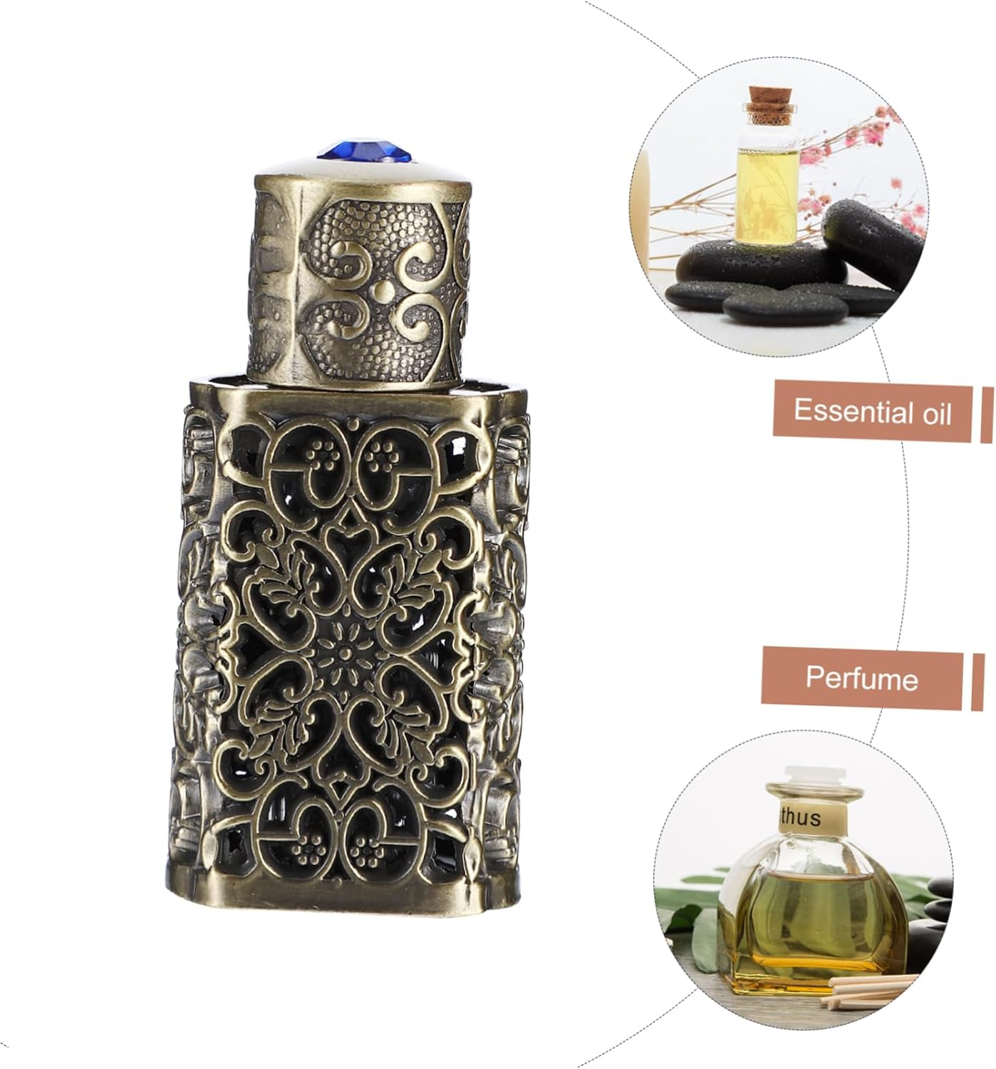 3Pcs Essential Oil Bottle Antique Hollow Engraved Perfume Spray Container for Travel and Craft Projects Elegant Middle Eastern Design Versatile Liquid Storage image number 5