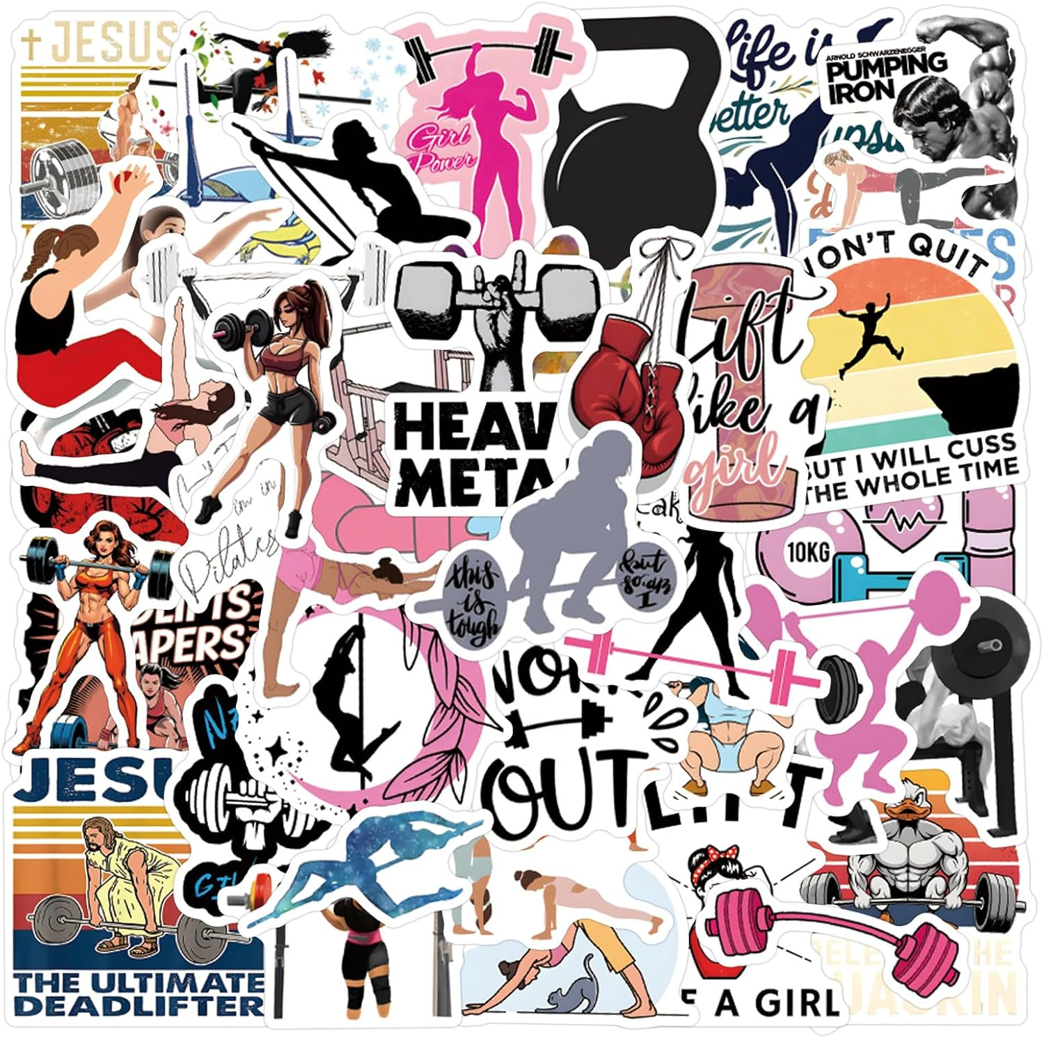 55PCS Fitness Motivational Stickers for Workout Gym Water Bottles Luggage, Eikecy Sports & Exercise Inspired Design Waterproof Vinyl Decals for Adults Men Women Cute Cartoon Sticker image number 2