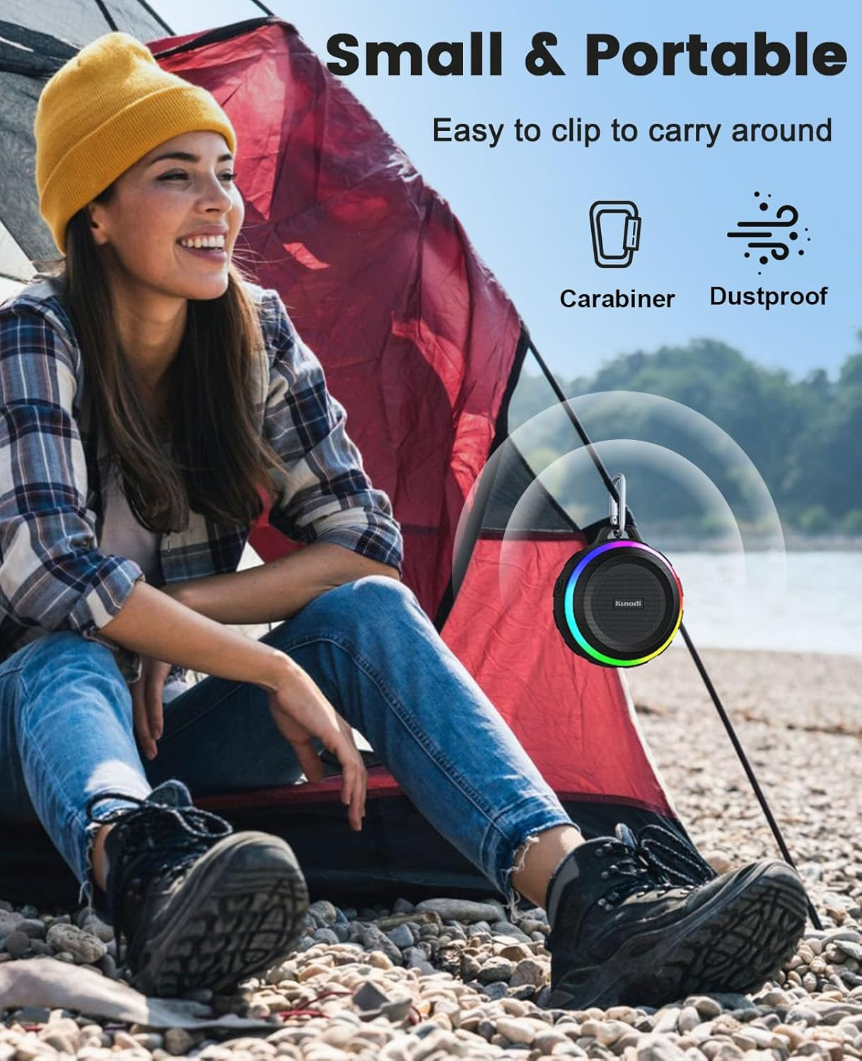 Kunodi Bluetooth Shower Speaker with IPX7 Waterproof, Dynamic Lights, Crisp Clear Sound, True Wireless Stereo, Clip Portable for Pool Beach Boat Kayak Float Golf image number 2