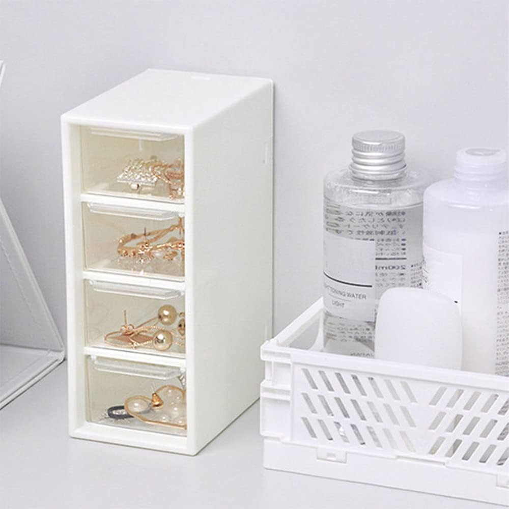 2PCS Desk Organizer with 4 Drawers,Desk Storage Box,Rectangular Desktop Drawers,Plastic Drawers Organizer, Makeup Storage, Detachable Design, Suitable for Office, School, Home (White 2PC) image number 1
