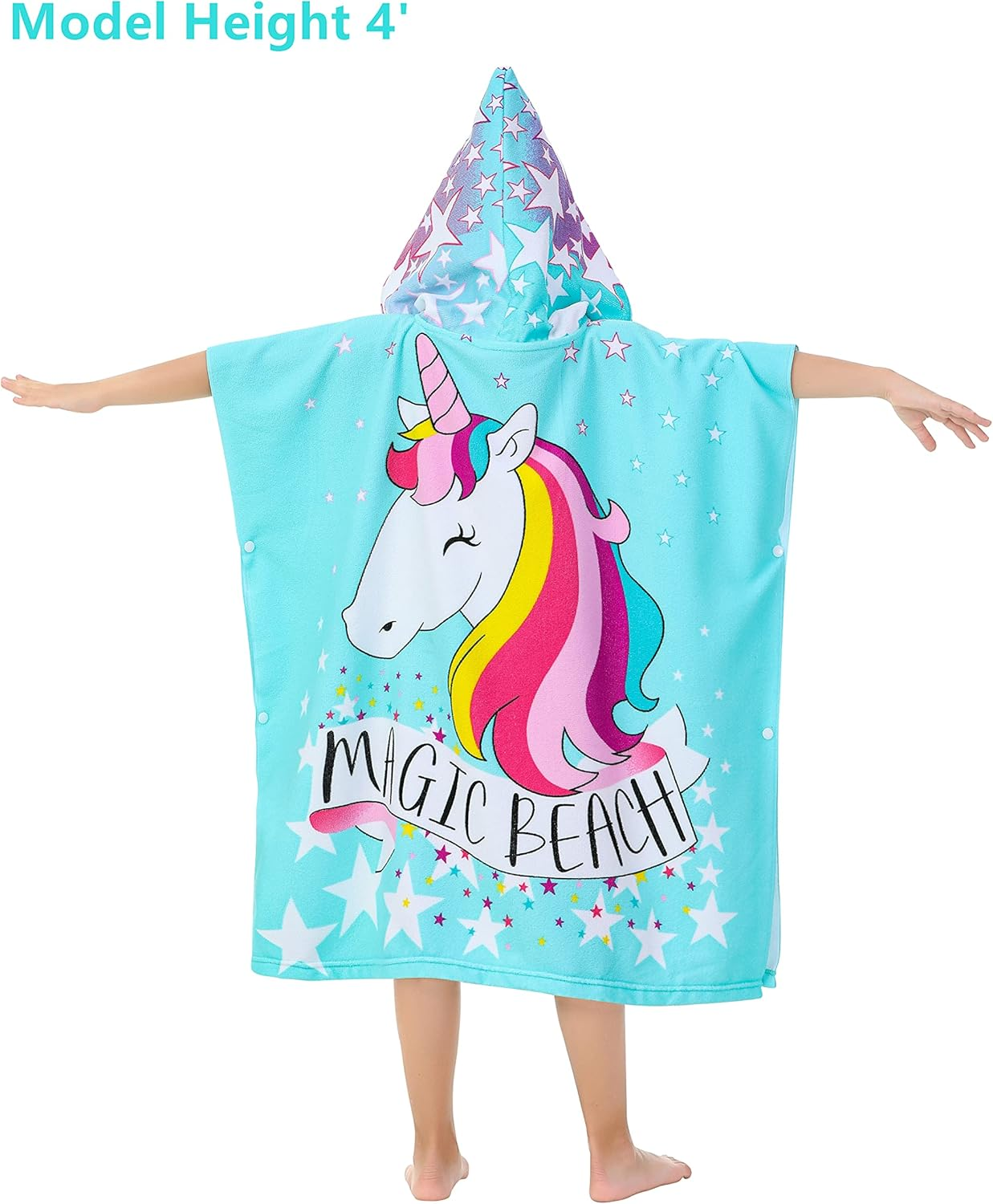 Athaelay Unicorn Design Poncho Towel for Girls Ultra Soft Swimsuit Cover-Ups with Drawstring Bag for 3 to 10 Years Kids Bath Beach and Pool - Alligator image number 2