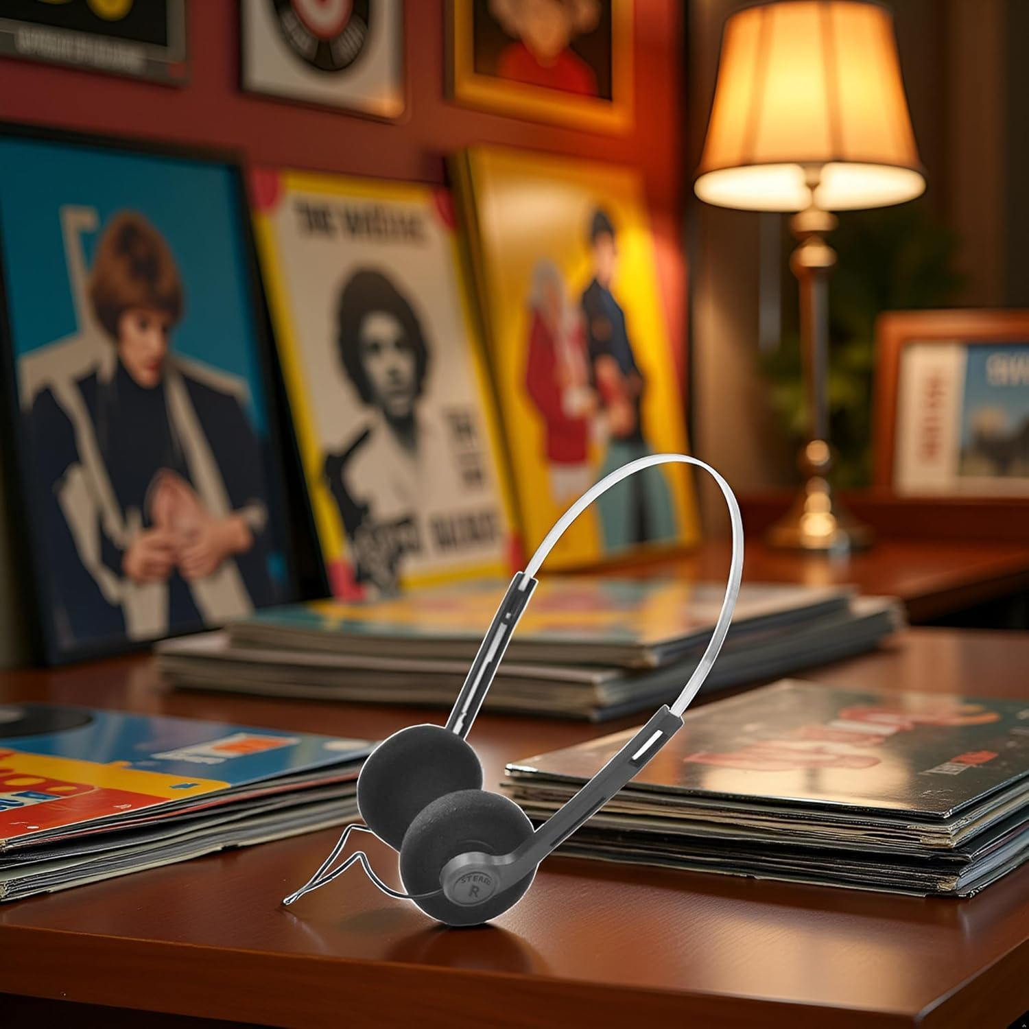 Black Retro Over-Ear Earphones,Mini Stereo Lightweight Headphones with Cord, 80S 90S Vintage Headset Wired, Hi-Fi Stereo Earphone,For Most Mobile Phones Playback Pevices Headphones image number 6