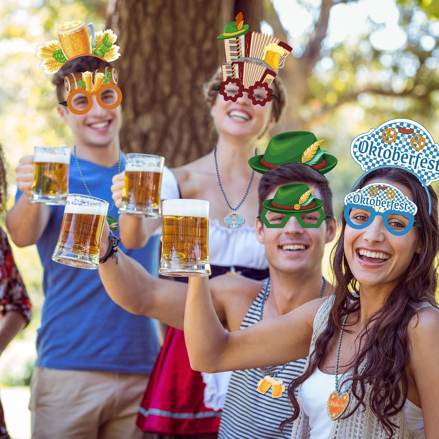 Herdear 36 Pcs Oktoberfest Party Favors Set Oktoberfest Felt Eyeglasses Headbands Bead Necklaces Oktoberfest Photo Booth Props Accessories for German Bavarian Beer Festival Decoration Party Supplies image number 4