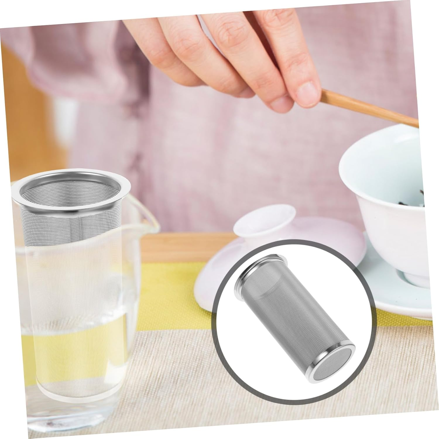 ELAYARD Stainless Steel Tea Strainer and Coffee Filter Portable Mesh Infuser Insert with Evenly Distributed Filter for Loose Tea Cold Brew and Fruit Infuser Jar Use image number 6