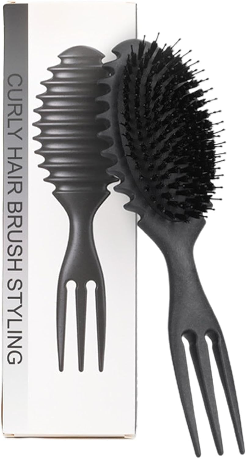 Kezvmhy Curl Brush, Curl Defining Brush, Bounce Curl Comb, Anti-Slip Boar Bristle Hair Brush Bounce Styling Brush Curly Hair Tangle Remover Brush Shaping Curl for Women image number 2